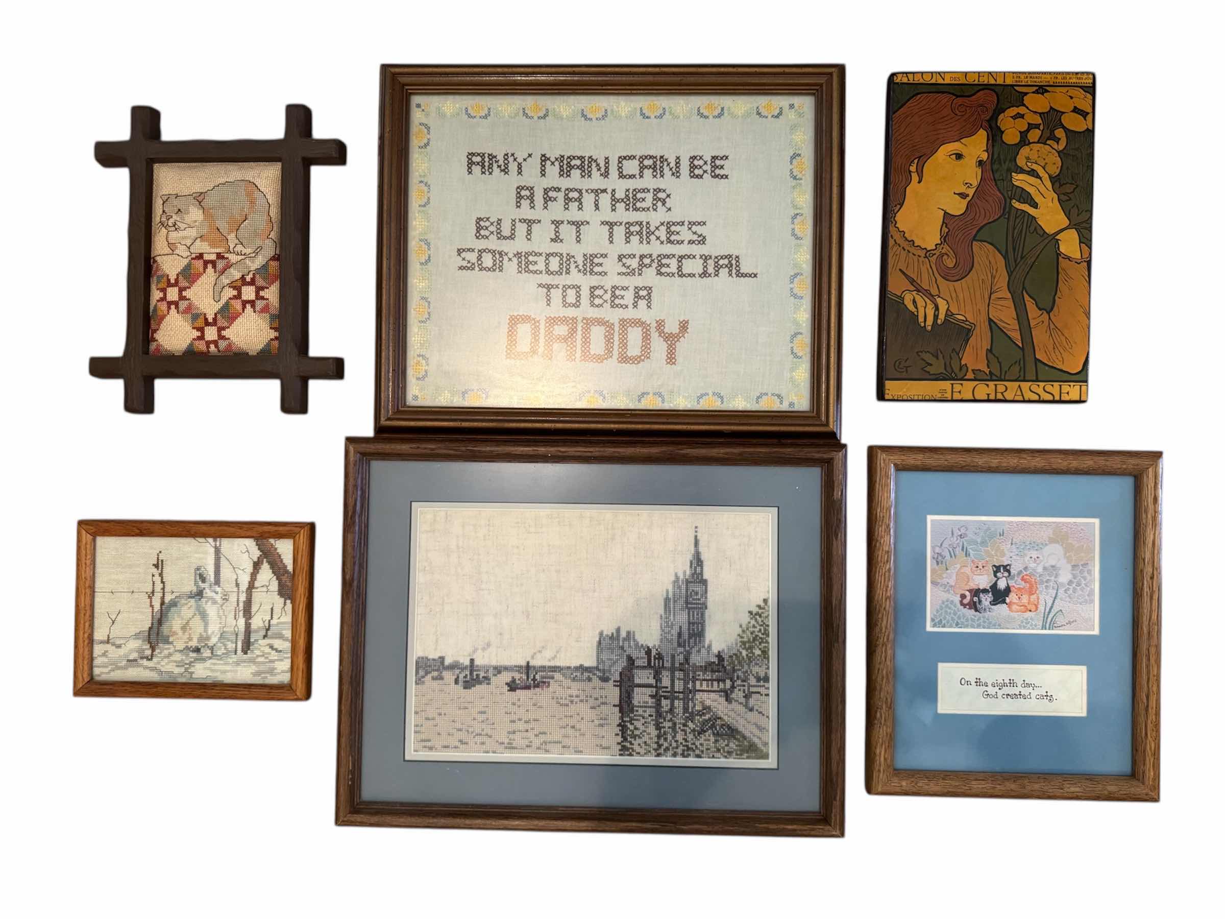 Photo 1 of 60
6- ASSORTED VINTAGE WOOD FRAMED ARTWORK, CROSS STITCH, WOOD CARVING, AND ART PRINT, HOME DECOR, HOME ESSENTIALS, ART COLLECTION
16.5” X 12.5”
AND SMALLER