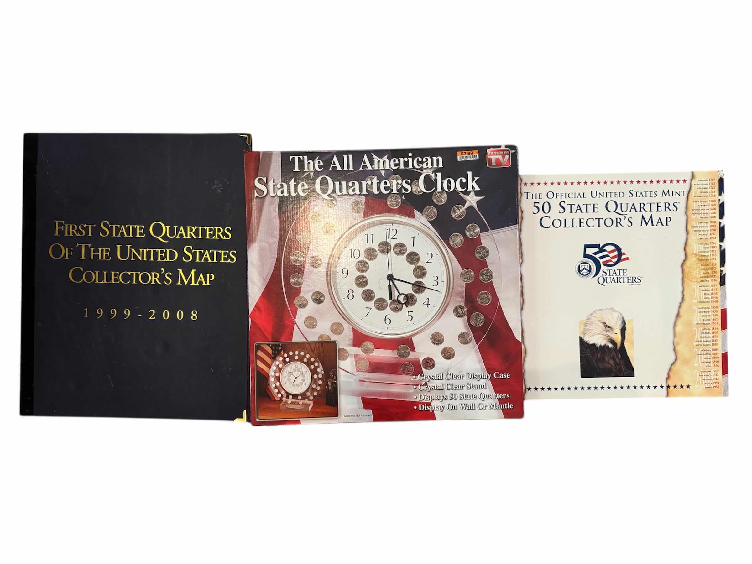 Photo 1 of 75
3- VINTAGE ASSORTED QUARTER COLLECTOR MAPS AND CLOCK, COLLECTORS ITEM, COIN COLLECTION

14” X 17” 
AND SMALLER