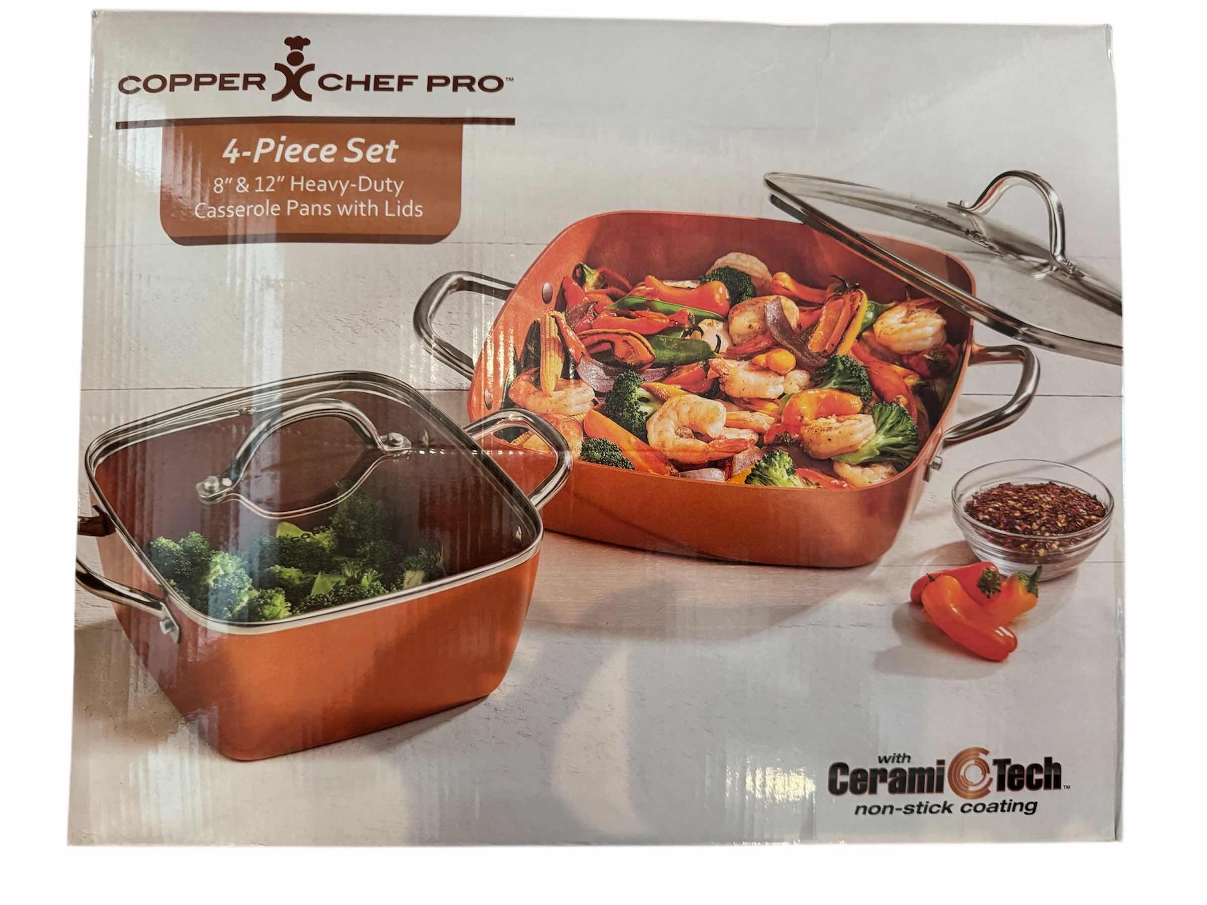 Photo 1 of 45
COPPER CHEF PRO 4- PIECE SET HEAVY DUTY CASSEROLE PANS WITH LIDS, WITH CERAMIC TECH NON STICK COATING

8” AND 12”