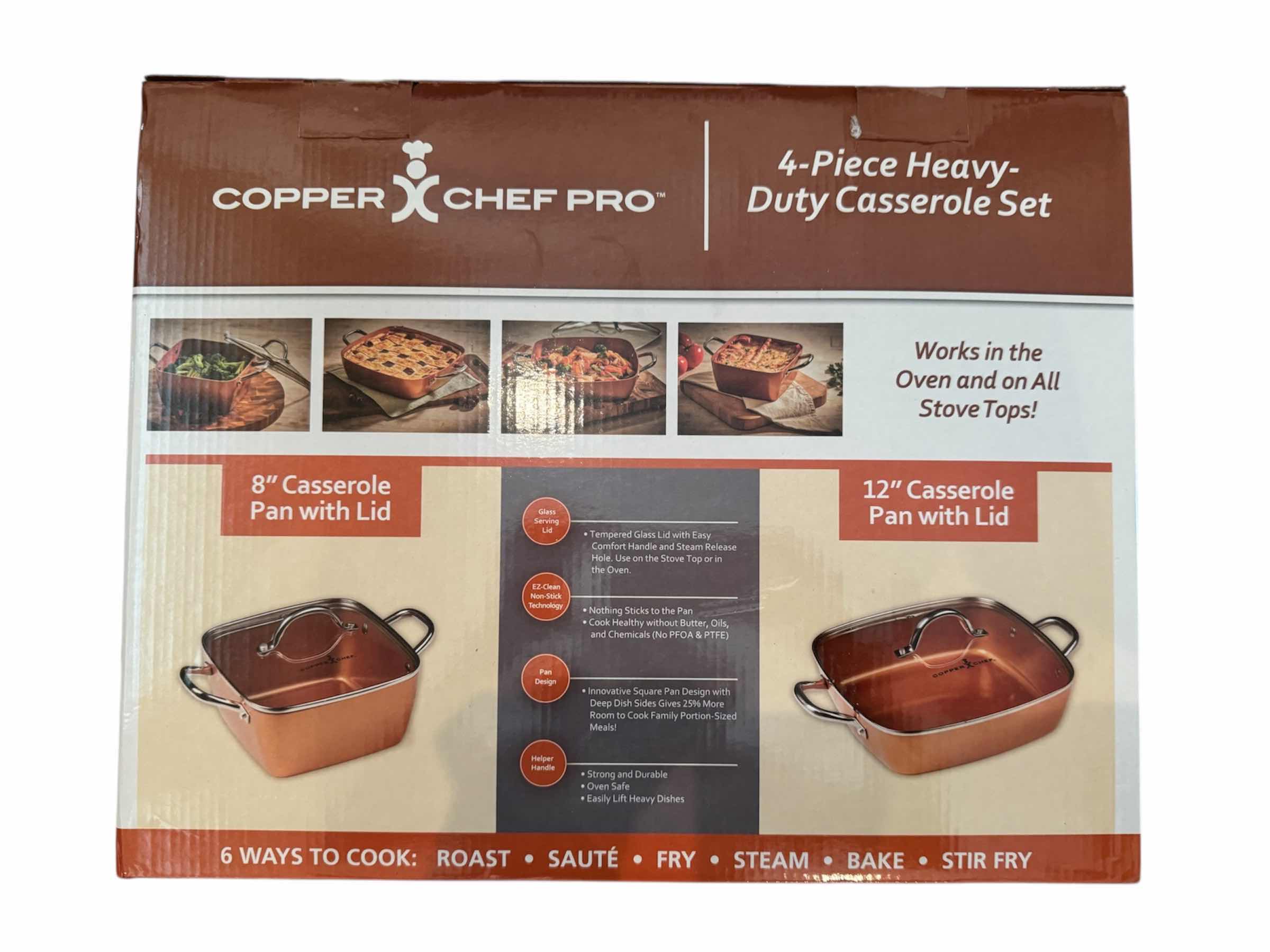 Photo 1 of 45
COPPER CHEF PRO 4- PIECE SET HEAVY DUTY CASSEROLE PANS WITH LIDS, WITH CERAMIC TECH NON STICK COATING

8” AND 12”