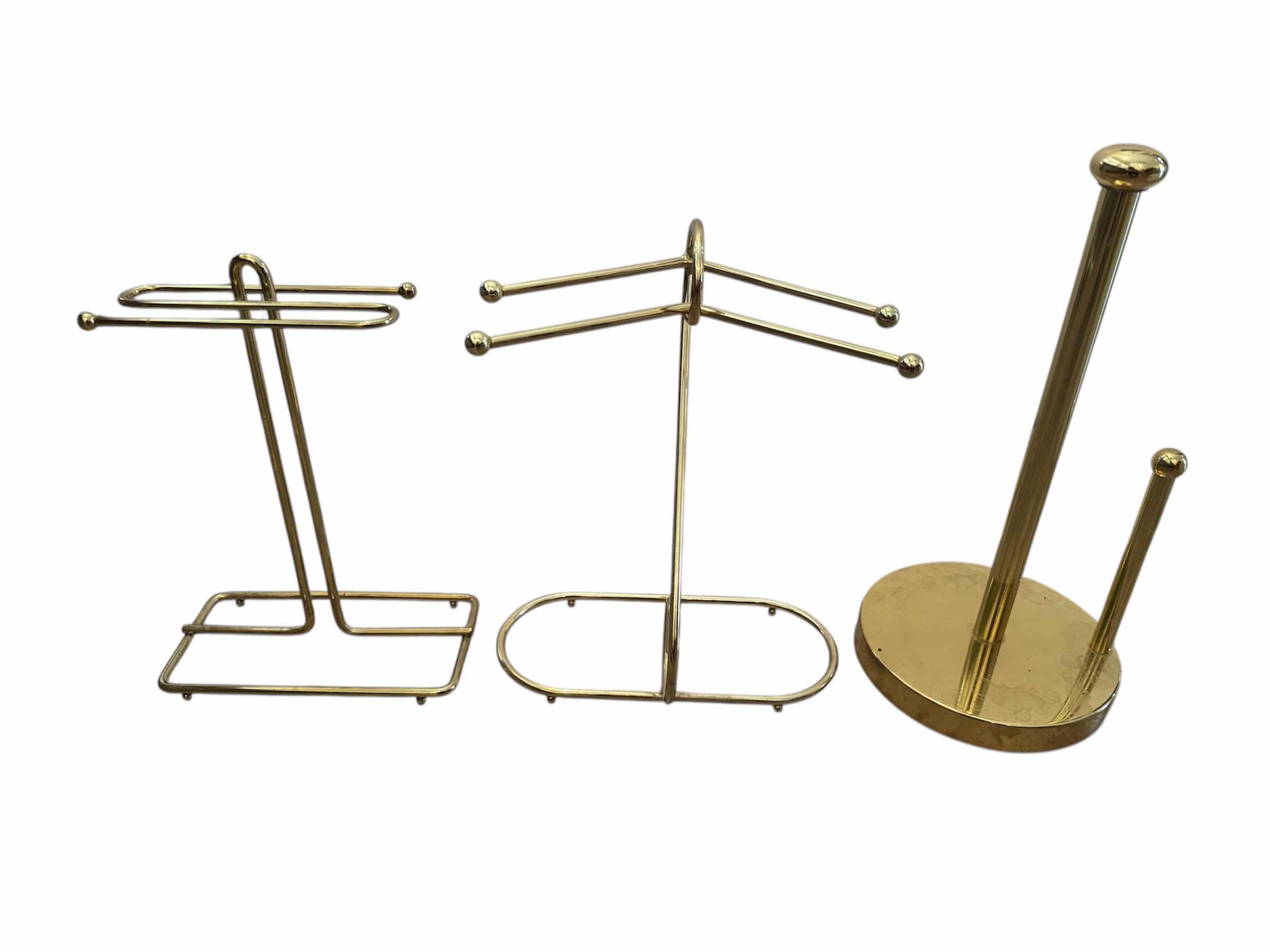 Photo 1 of 40
4- ASSORTED BATHROOM ESSENTIALS, WHITE WICKER BASKET, BRASS METAL GOLD-TONE TOWEL RACKS 

H11” AND SMALLER