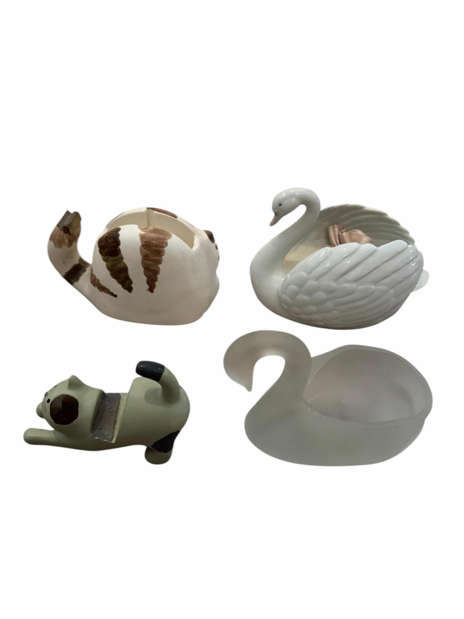 Photo 1 of 50
9- ASSORTED VINTAGE FIGURINES, GLASS, RESIN, AND CERAMIC, SNOW GLOBE, SWANS, CAT DECOR, HOME DECOR, HOME ESSENTIALS 

H9” AND SMALLER