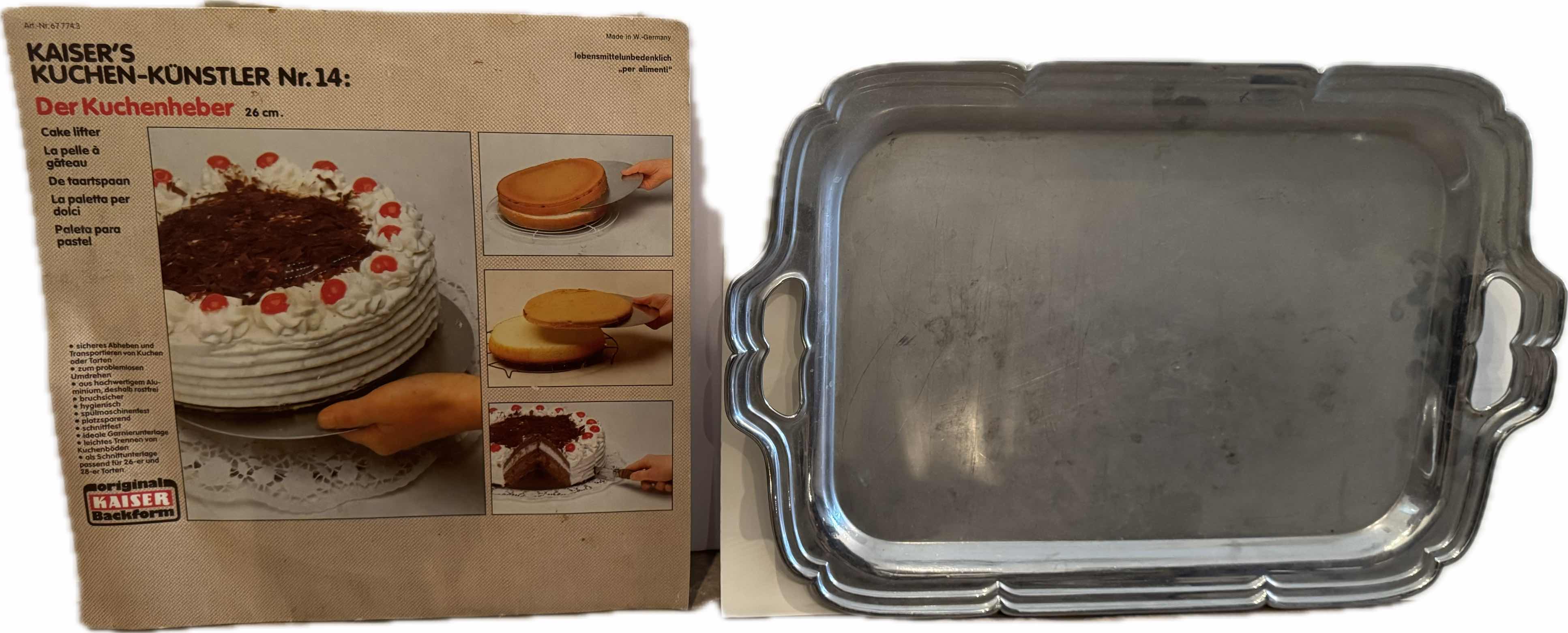 Photo 1 of 68
3- VINTAGE SILVER SERVING PLATTERS AND CAKE TRANSFER PLATE 

L26” AND SMALLER