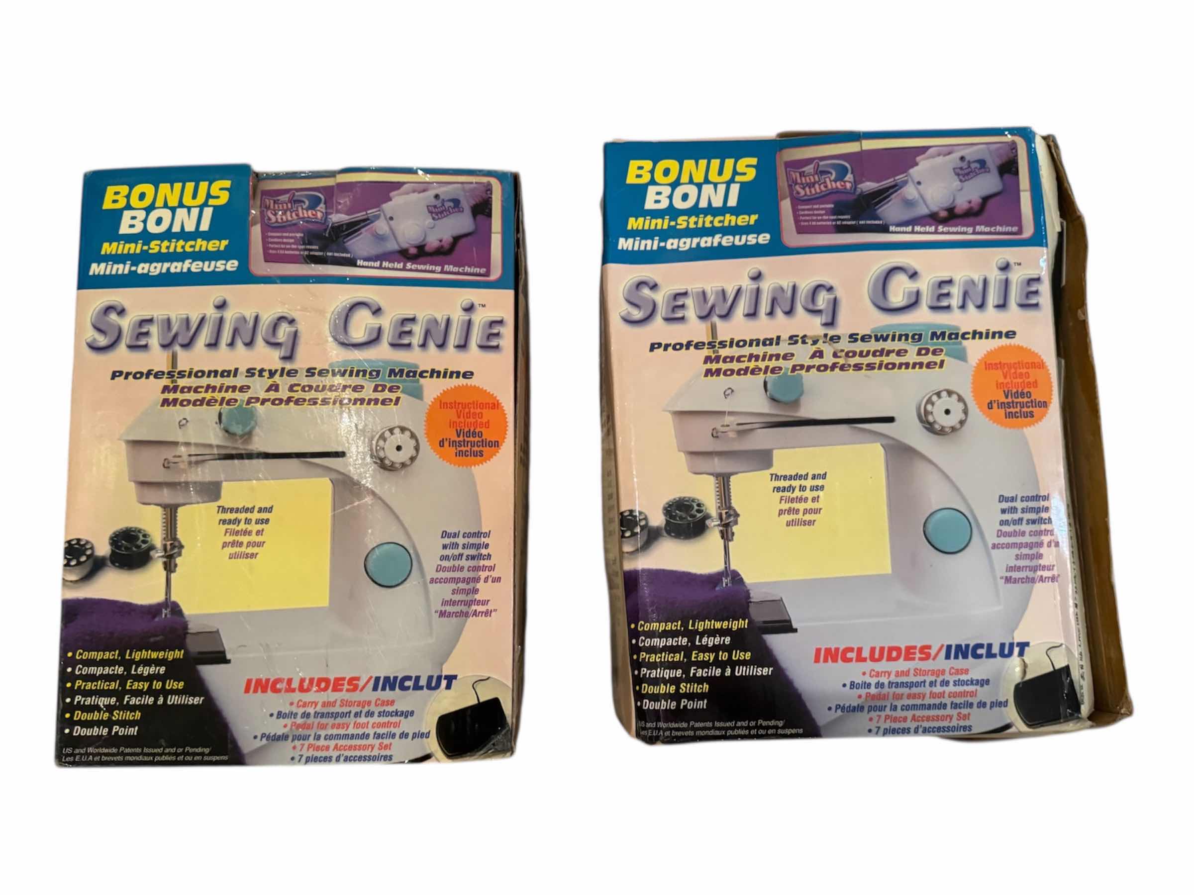 Photo 1 of 35
2- VINTAGE SEWING GENIE AND MINI STITCHER, COMPACT, LIGHTWEIGHT, DOUBLE STITCH, DOUBLE POINT 

BOX DIMENSIONS 
9” X 12”