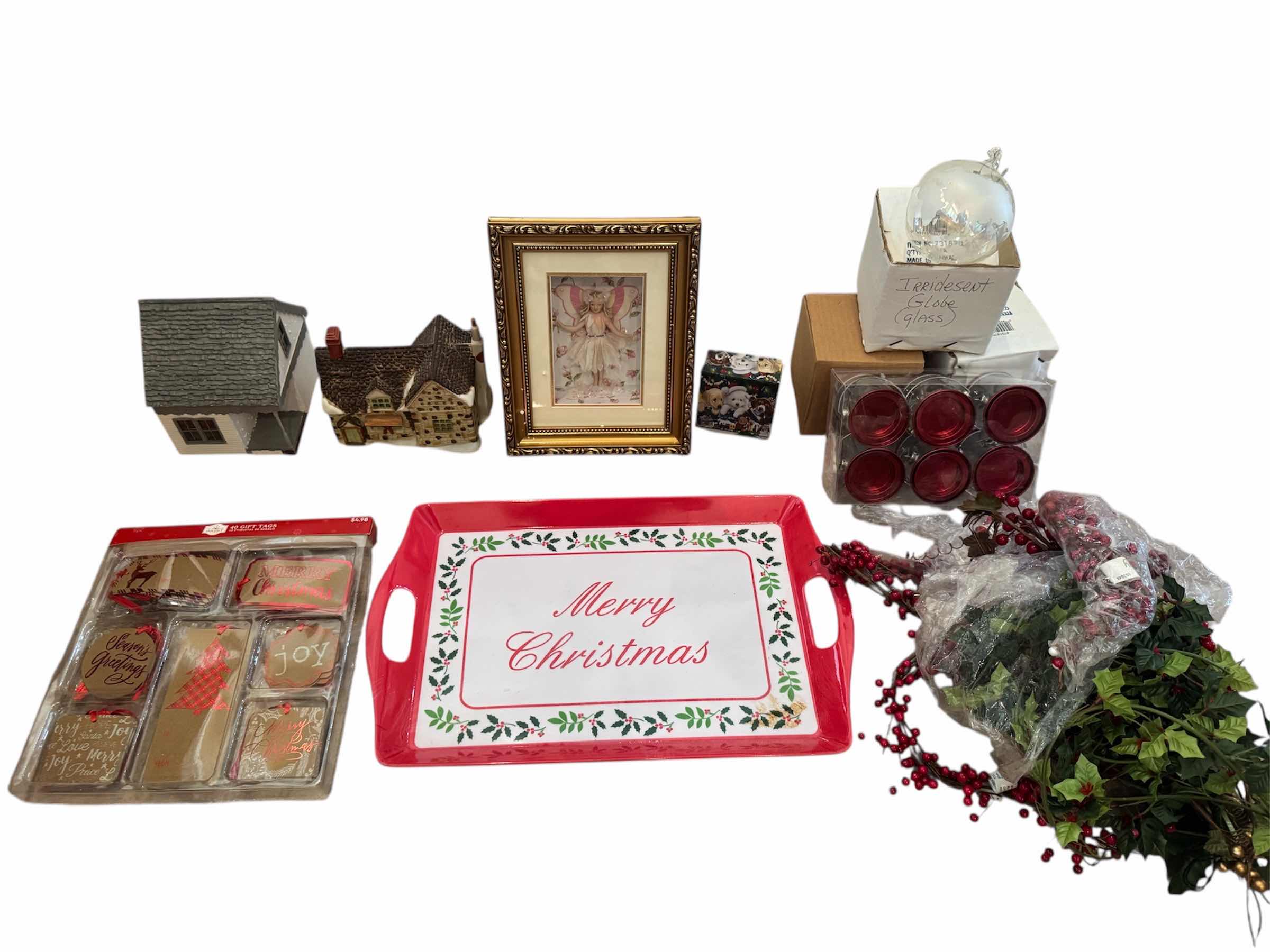 Photo 1 of 107
ASSORTED HOLIDAY CHRISTMAS DECOR, PORCELAIN STONE COTTAGE, 3- GLASS IRIDESCENT GLOBES CHRISTMAS ORNAMENTS, SERVING TRAY, HOLIDAY GIFT TAGS, FAUX HOLLY PANTS, AND PORCELAIN PINK FAIRY DOLL BY TOWN SQUARE MINIATURE

H10” AND SMALLER