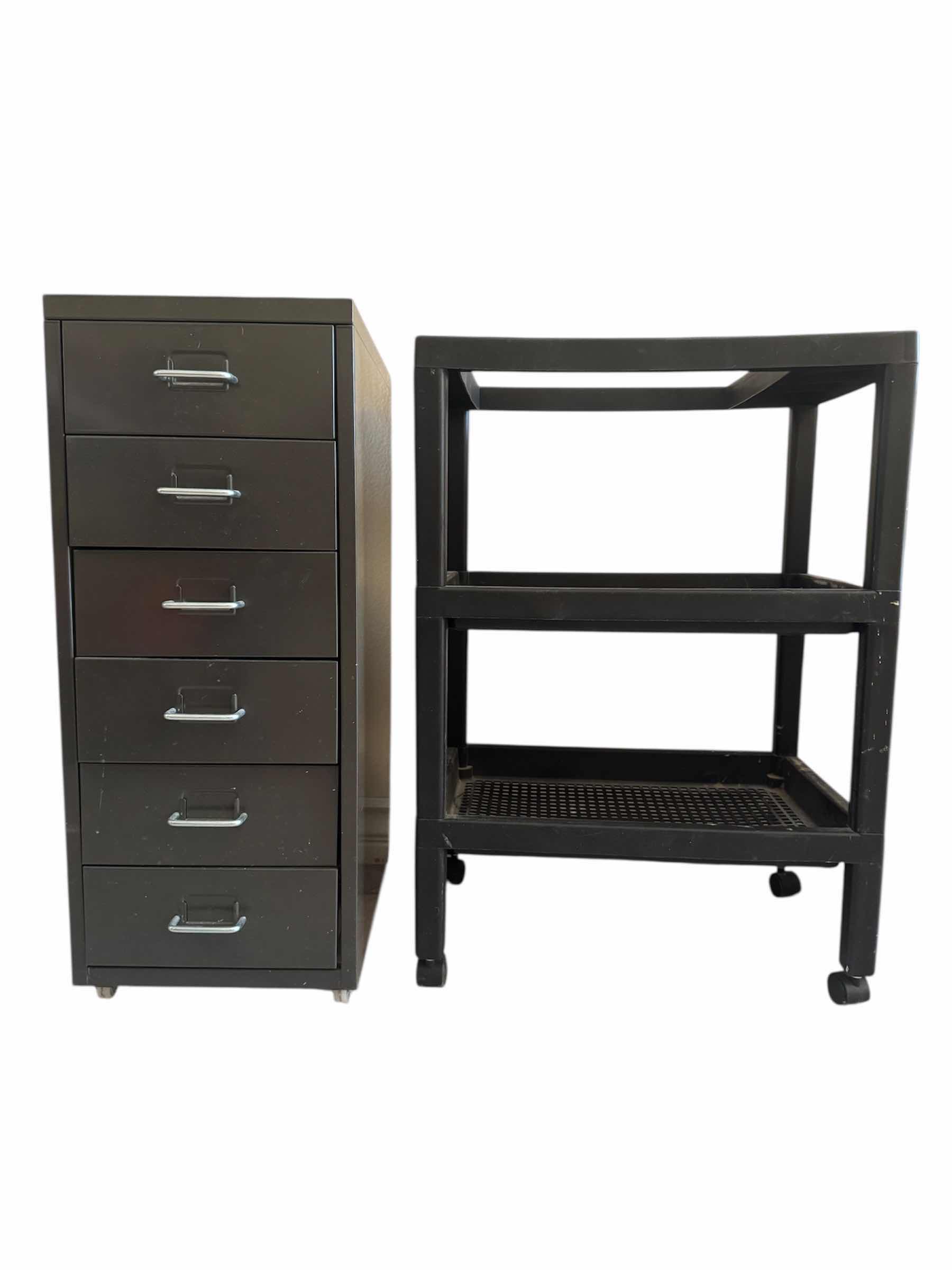 Photo 1 of 40
BLACK METAL CABINET AND BLACK ROLLING SHELF

H27” AND SMALLER