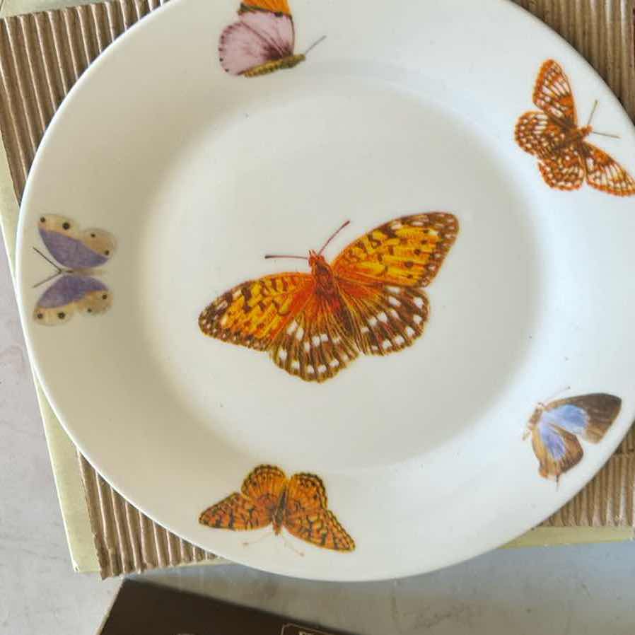 Photo 1 of 6- TALL SHOOTERS 4 PORCELAIN BUTTERFLY PLATES 6 OUTDOOR WINE GLASSES FLORAL SEVEN FLOWER ARRANGER