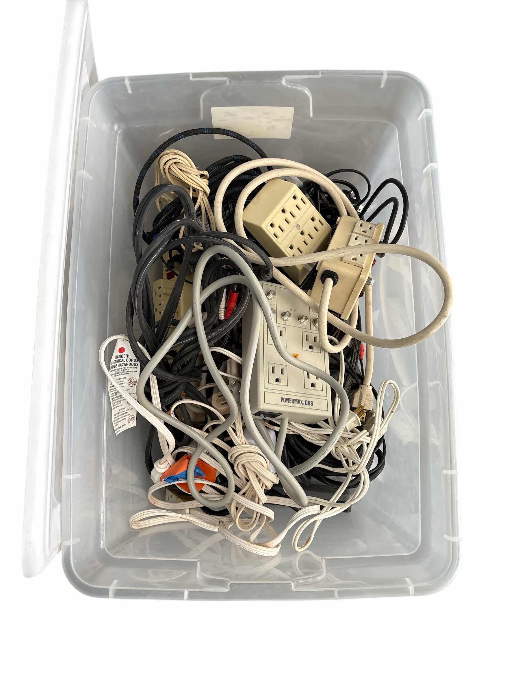 Photo 1 of BOX OF EXTENSION CORDS POWER SUPPLIES