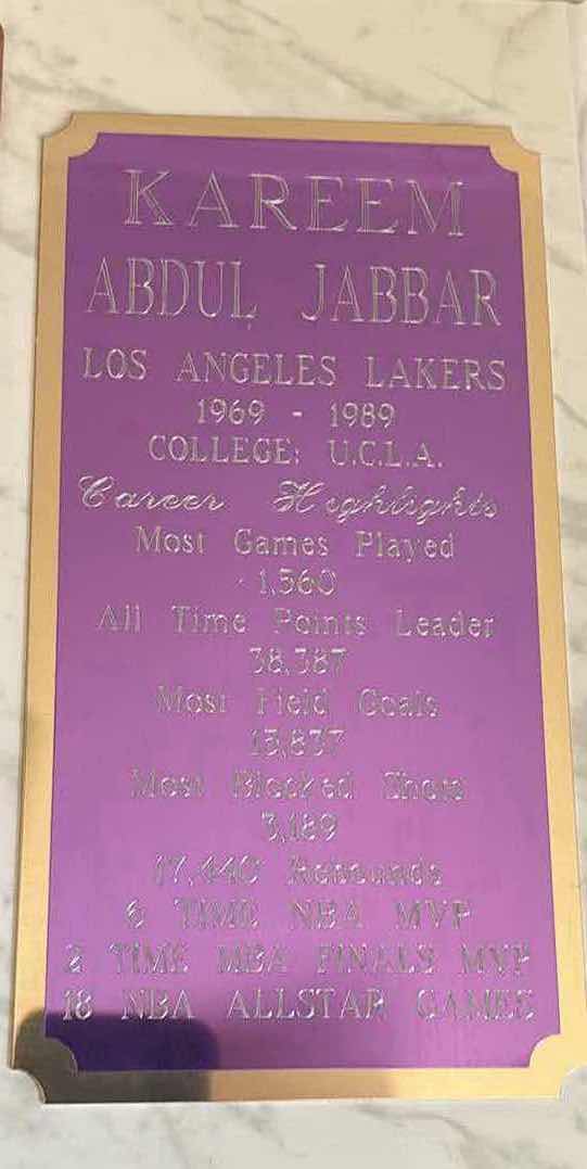 Photo 1 of NBA KAREEM ABDUL JABBAR STATS PLAQUE15”X12”H