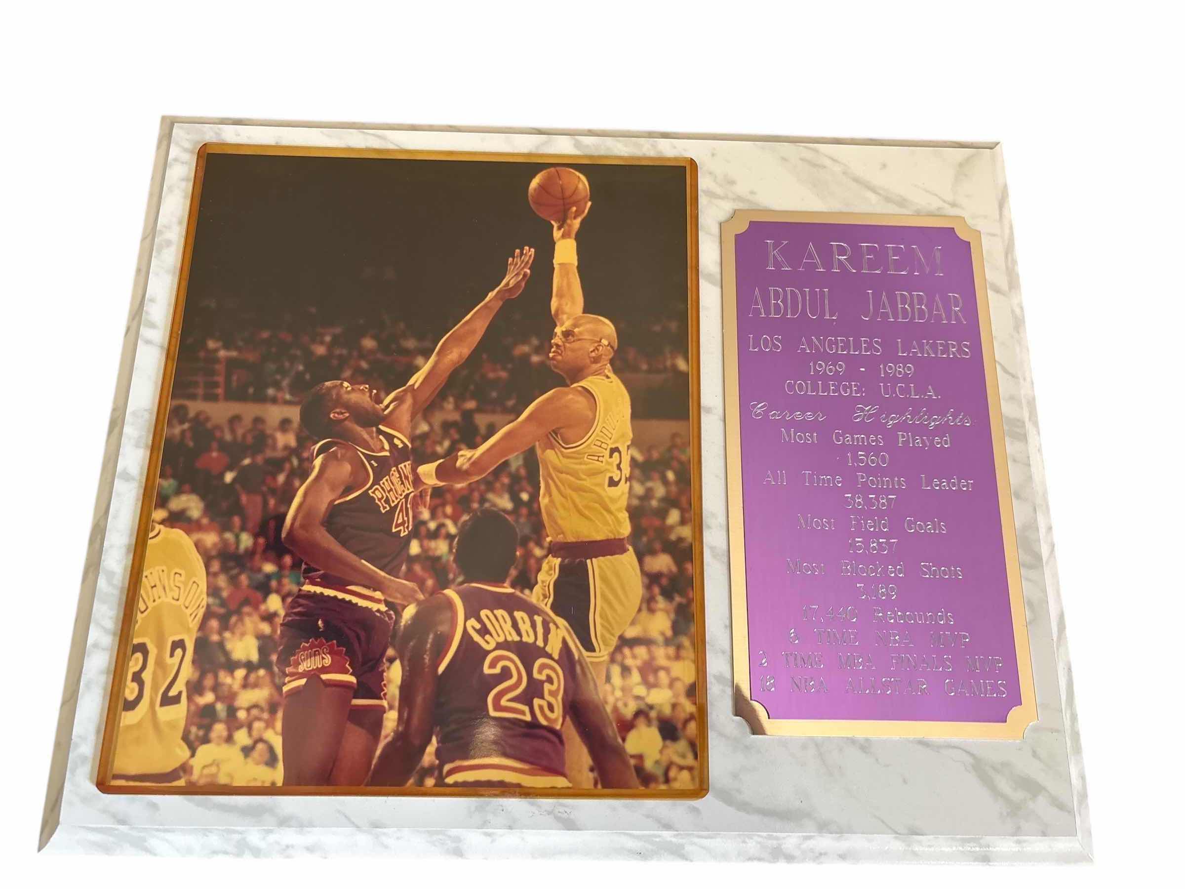 Photo 1 of NBA KAREEM ABDUL JABBAR STATS PLAQUE15”X12”H