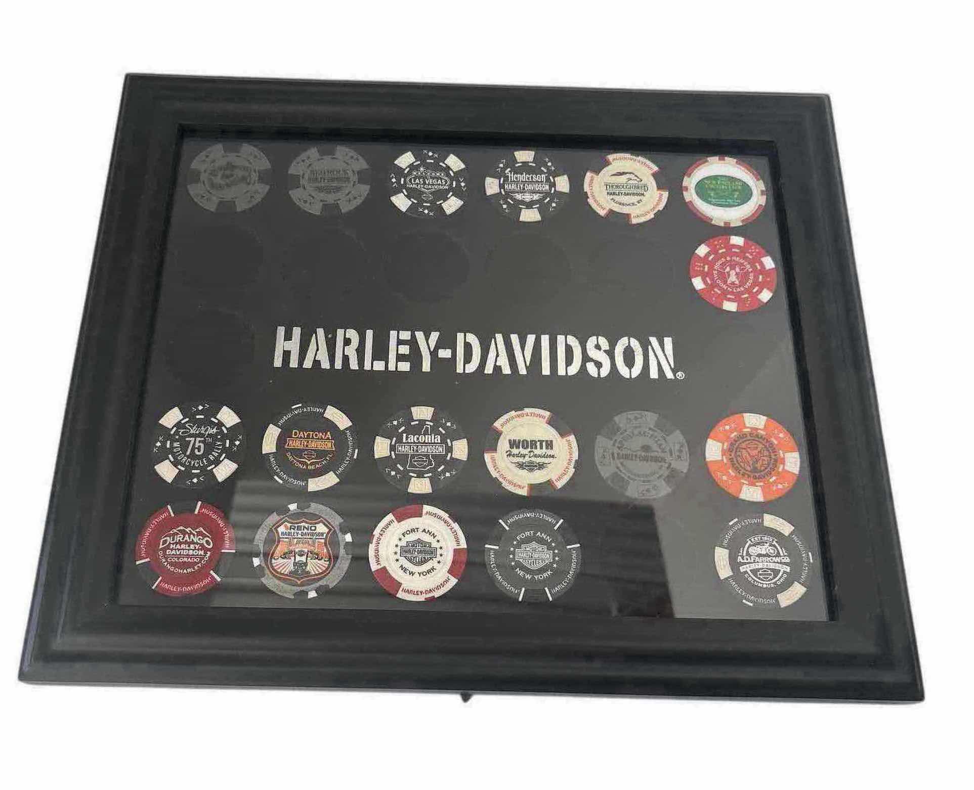 Photo 1 of IN BOX-HARLEY DAVIDSON POKER CHIP COLLECTORS FRAME 13.5”X11.5”H