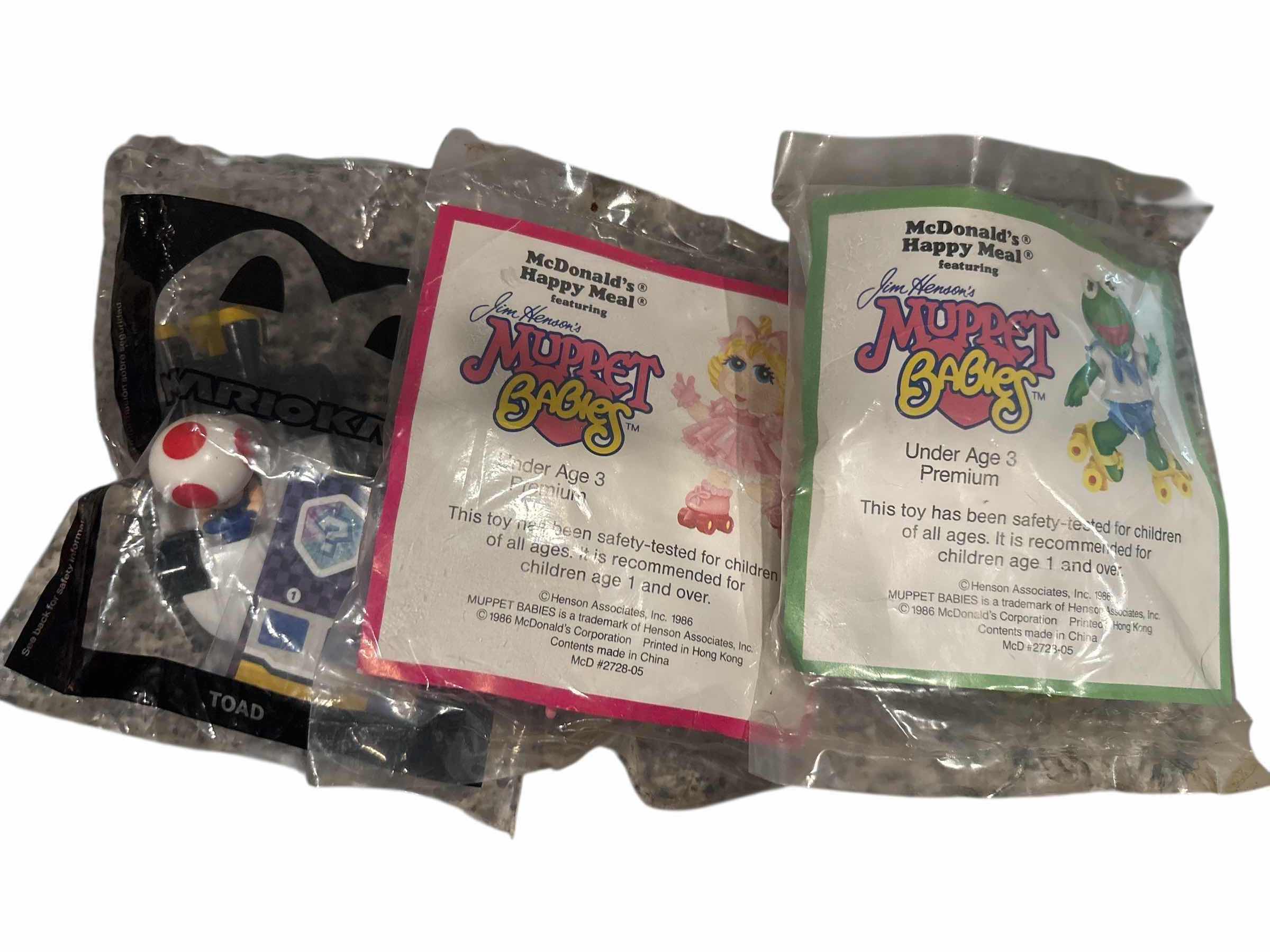 Photo 1 of MCDONALDS HAPPY NEAL TOYS MUPPET BABIES KERMIT , MISS PIGGY AND MARIOKART TOAD 4”