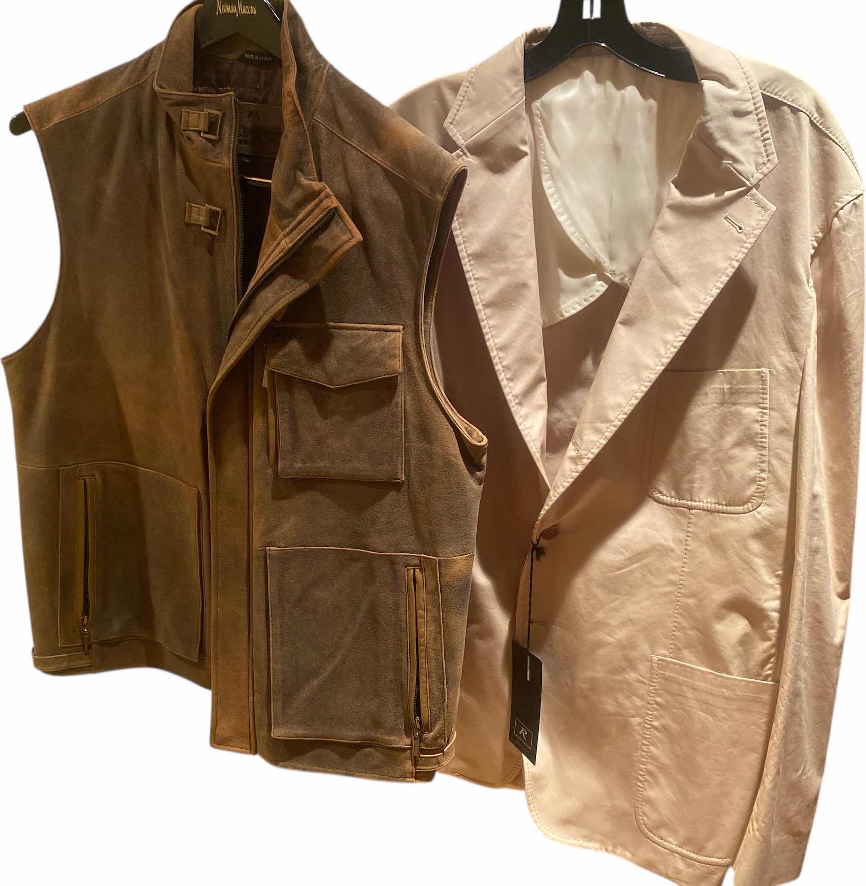 Photo 1 of BUGATCHI LEATHER VEST MENS SIZE LARGE & NEW REPORTER COTTON BLAZER SIZE US 50