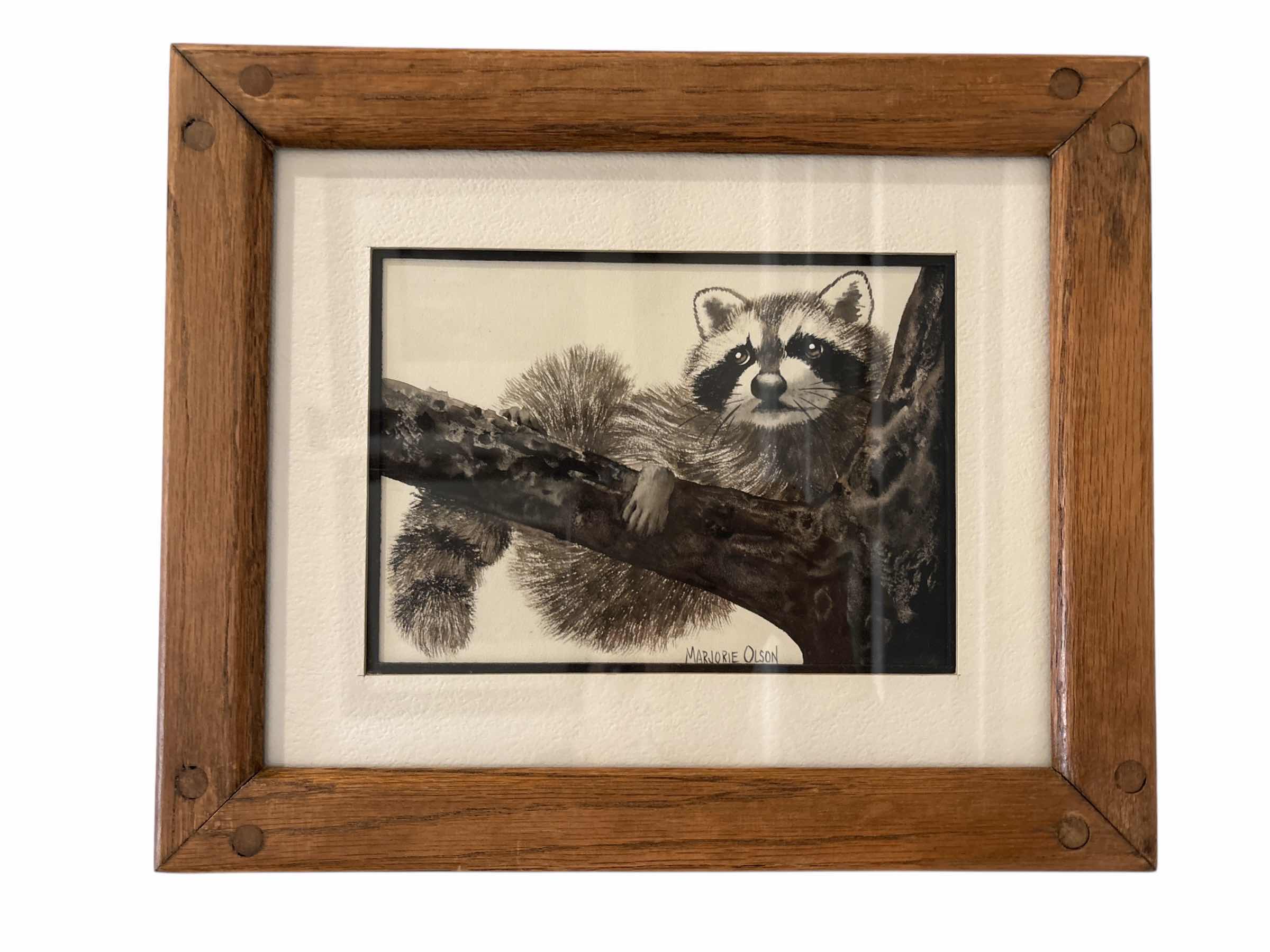 Photo 1 of FRAMED ARTWORK RACCOON MAJORIE OLSEN 12”X10”