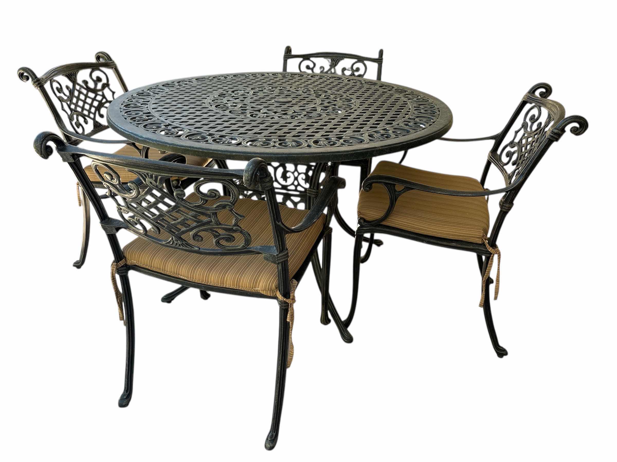 Photo 1 of 48” CAST ALUMINUM OUTDOOR PATIO SET TABLE WITH FOUR CHAIRS H30” EST VALUE $490