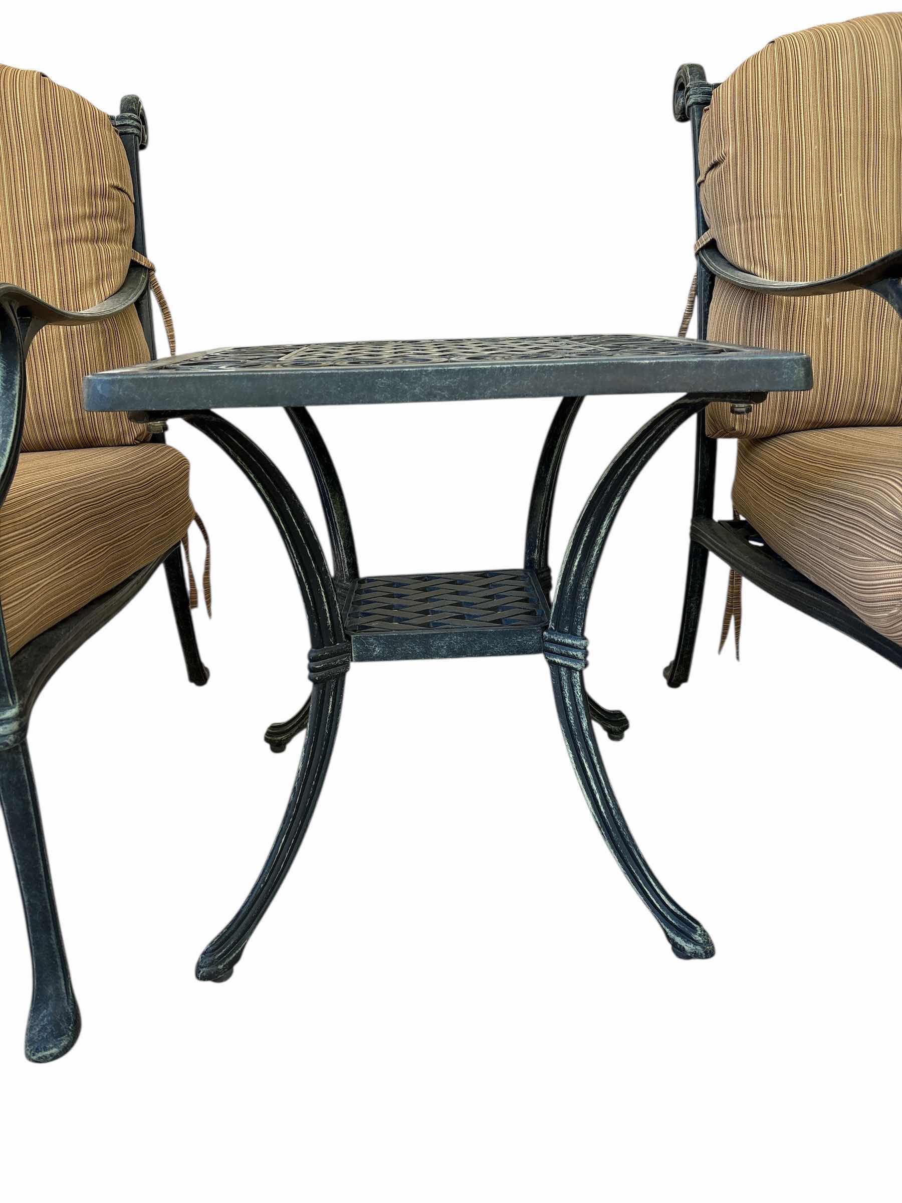 Photo 1 of CAST ALUMINUM LOUNGE CHAIRS WITH OTTOMAN AND TABLE H34” EST VALUE $400