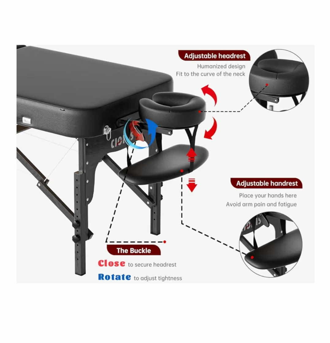 Photo 1 of CLORIS PROFESSIONAL MASSAGE TABLE 84”x28” H ADJUSTABLE (MEASUREMENT INCLUDED HEAD REST, INCLUDED LOWER TRAY & CARRY BAG)