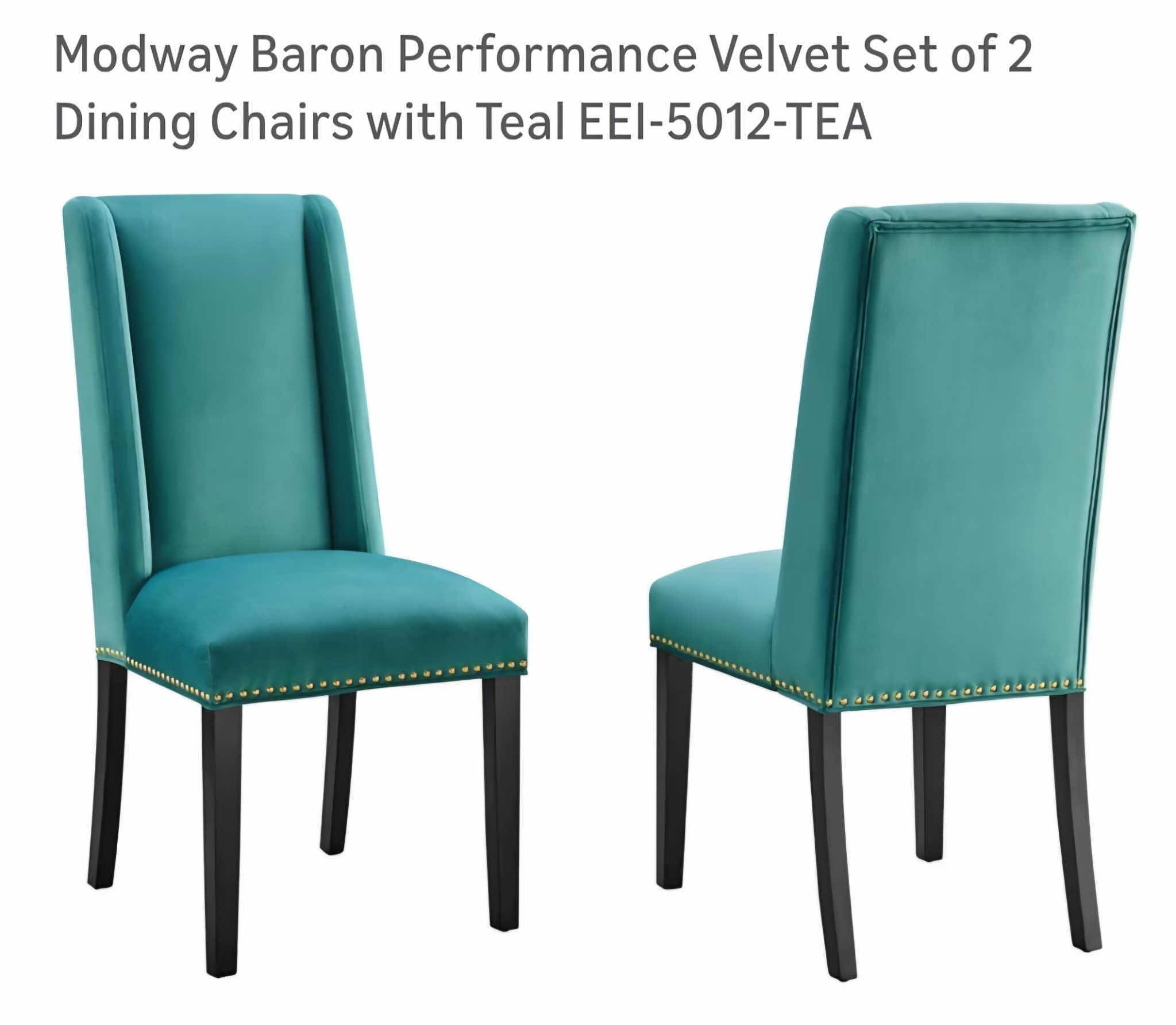 Photo 1 of NEW PAIR OF MODWAY PERFORMANCE VELVET TEAL DINING CHAIRS WITH SILVER TRIM