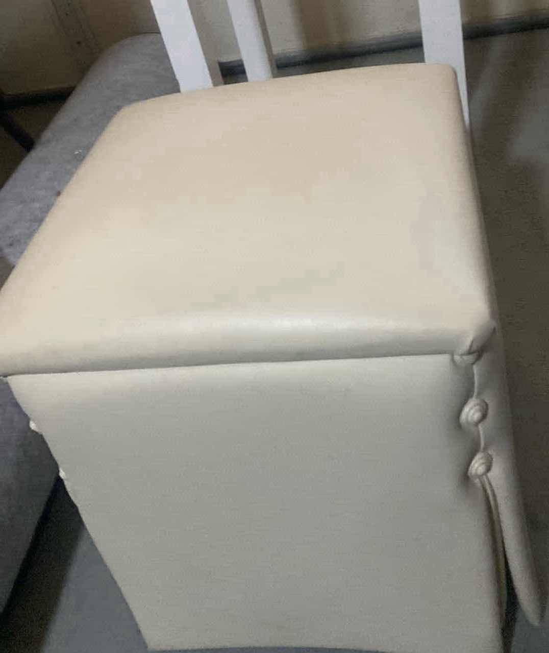 Photo 1 of BONDED CREAM COLOR LEATHER SKIRTED OTTOMAN / FOOT STOOL WITH BUTTON DETAILS FROM WYNN LAS VEGAS 14 3/4“ X 16 3/4“