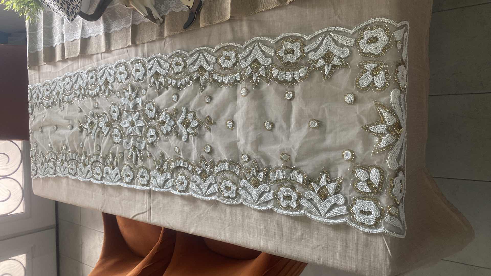 Photo 1 of BEADED WHITE & GOLD TABLE RUNNER 17“ x 70“