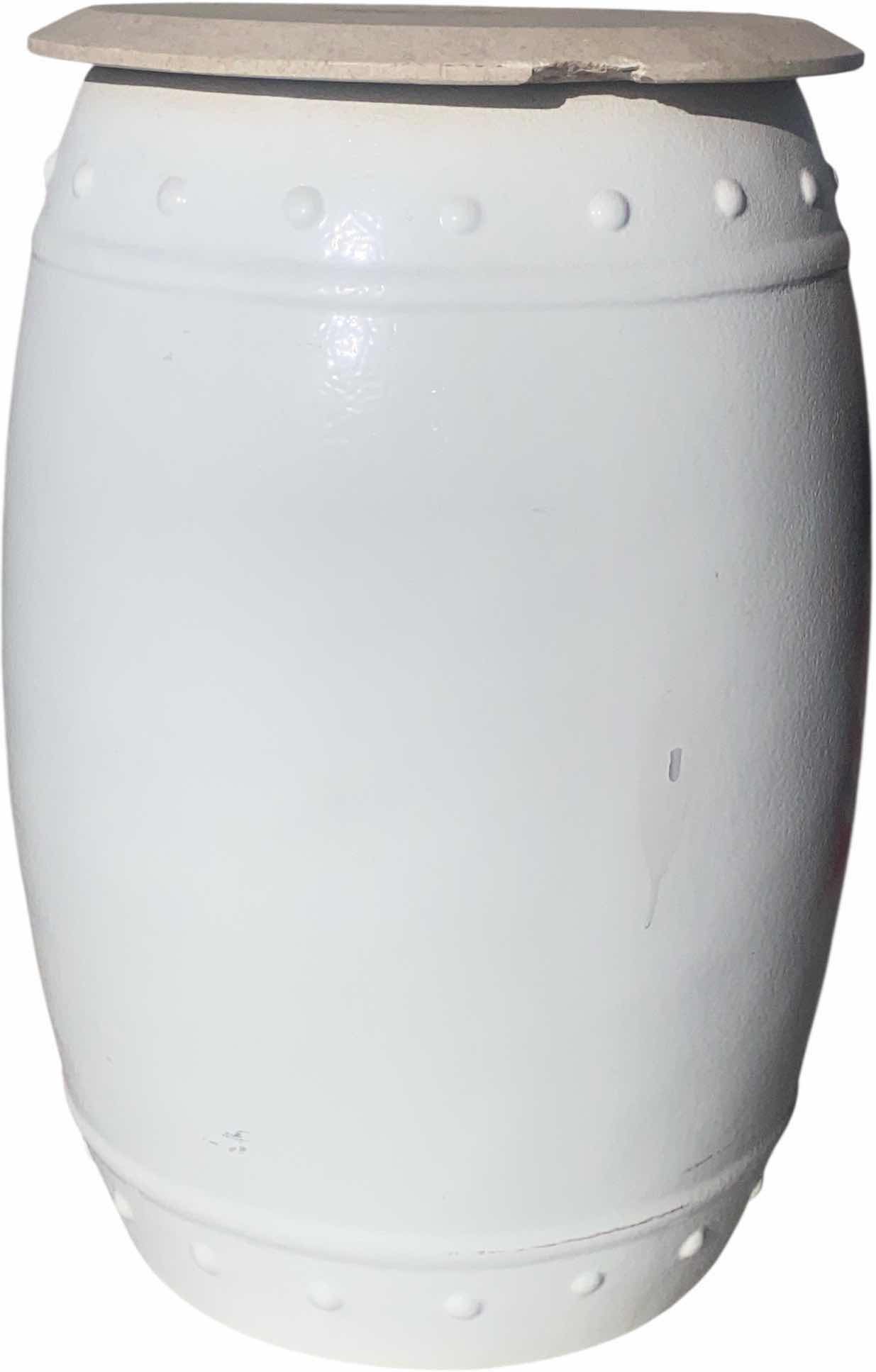 Photo 1 of ROUND OUTDOOR HEAVY END TABLE WITH STONE TOP FROM WYNN LAS VEGAS (2 AVAILABLE EACH SOLD SEPARATELY) 14 1/2” x 23”