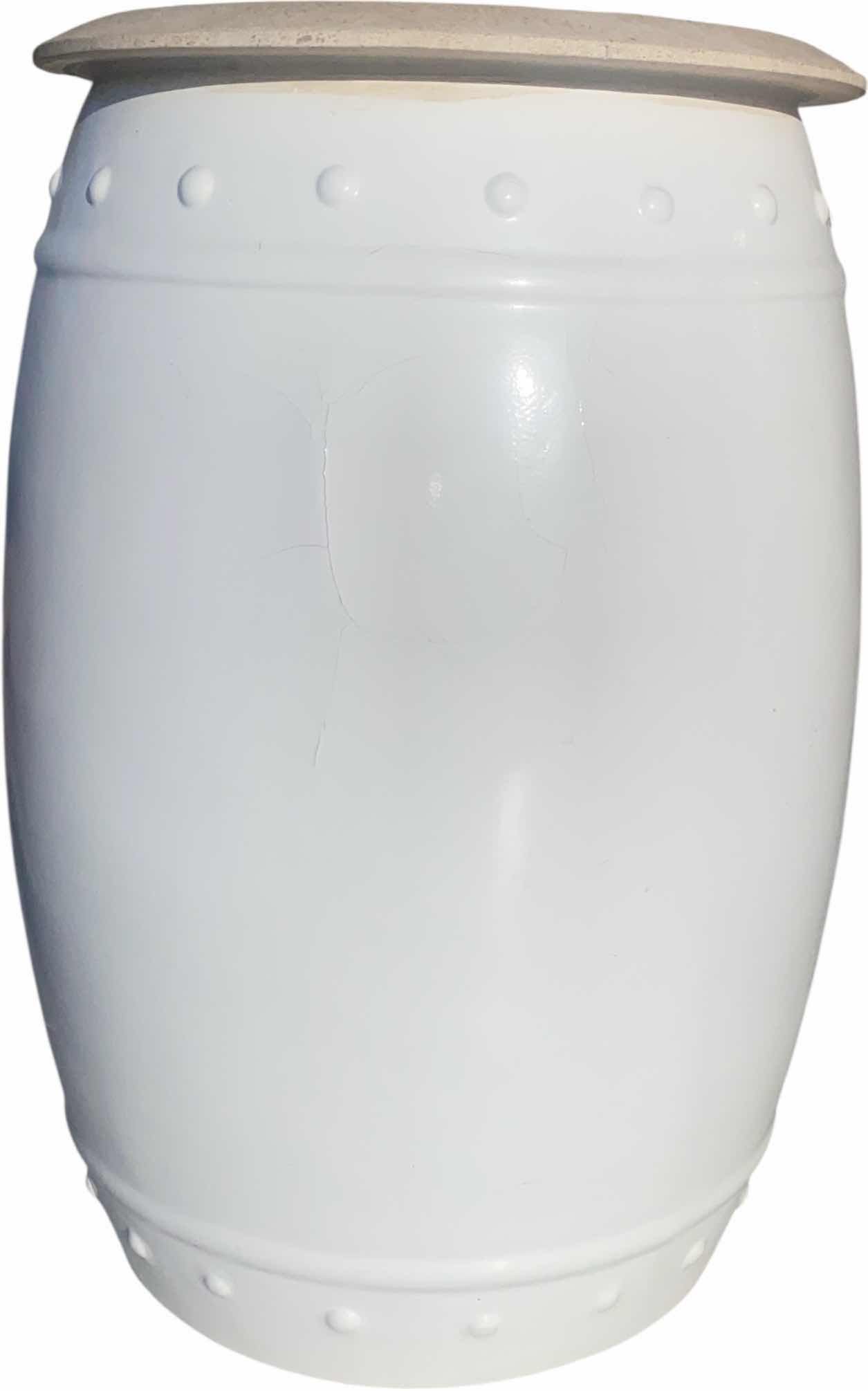 Photo 1 of ROUND OUTDOOR HEAVY END TABLE WITH STONE TOP FROM WYNN LAS VEGAS (2 AVAILABLE EACH SOLD SEPARATELY) 14 1/2” x 23”