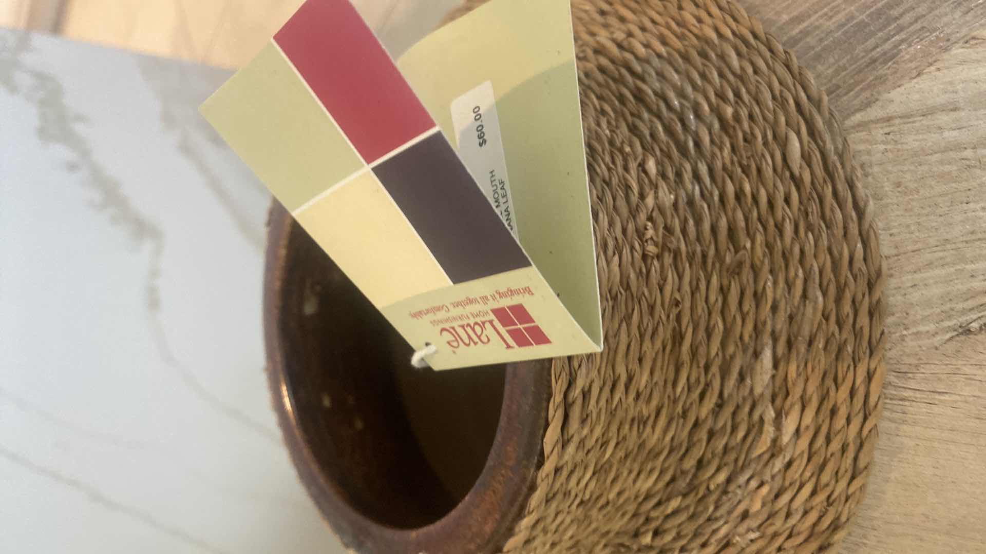 Photo 1 of LANE SMALL MOUTHED BANANA LEAF ON CLAY VASE 12” X 11”