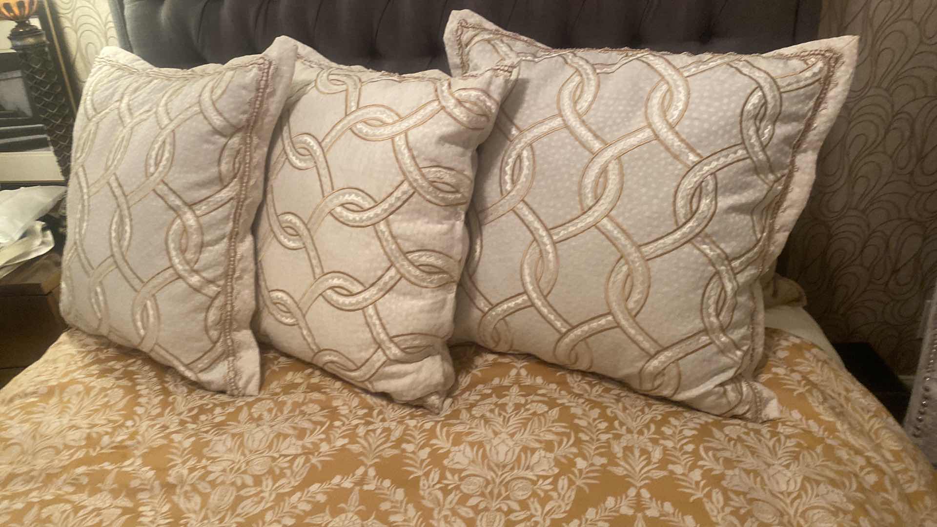 Photo 1 of ROSE TREE GOLD & CHAMPAGNE QUEEN COMFORTER WITH 3 EURO PILLOW SHAMS (INSERTS NOT INCLUDED)