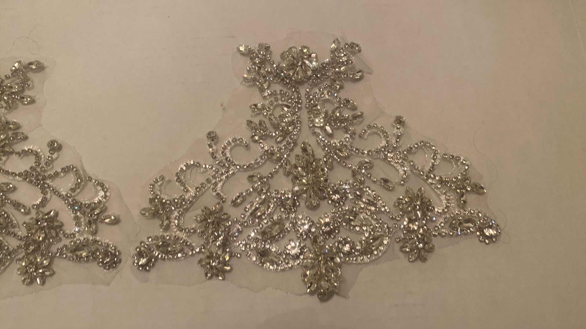 Photo 1 of 2 - HANDMADE RHINESTONE APPLIQUÉS ON WHITE MESH FOR HAT, DRESS, SHIRT OR JACKET  MEASUREMENT IS APPLIQUÉ ONLY NOT INCLUDING THE MESH, EACH MEASURES 8 1/4“ X 6 1/2“