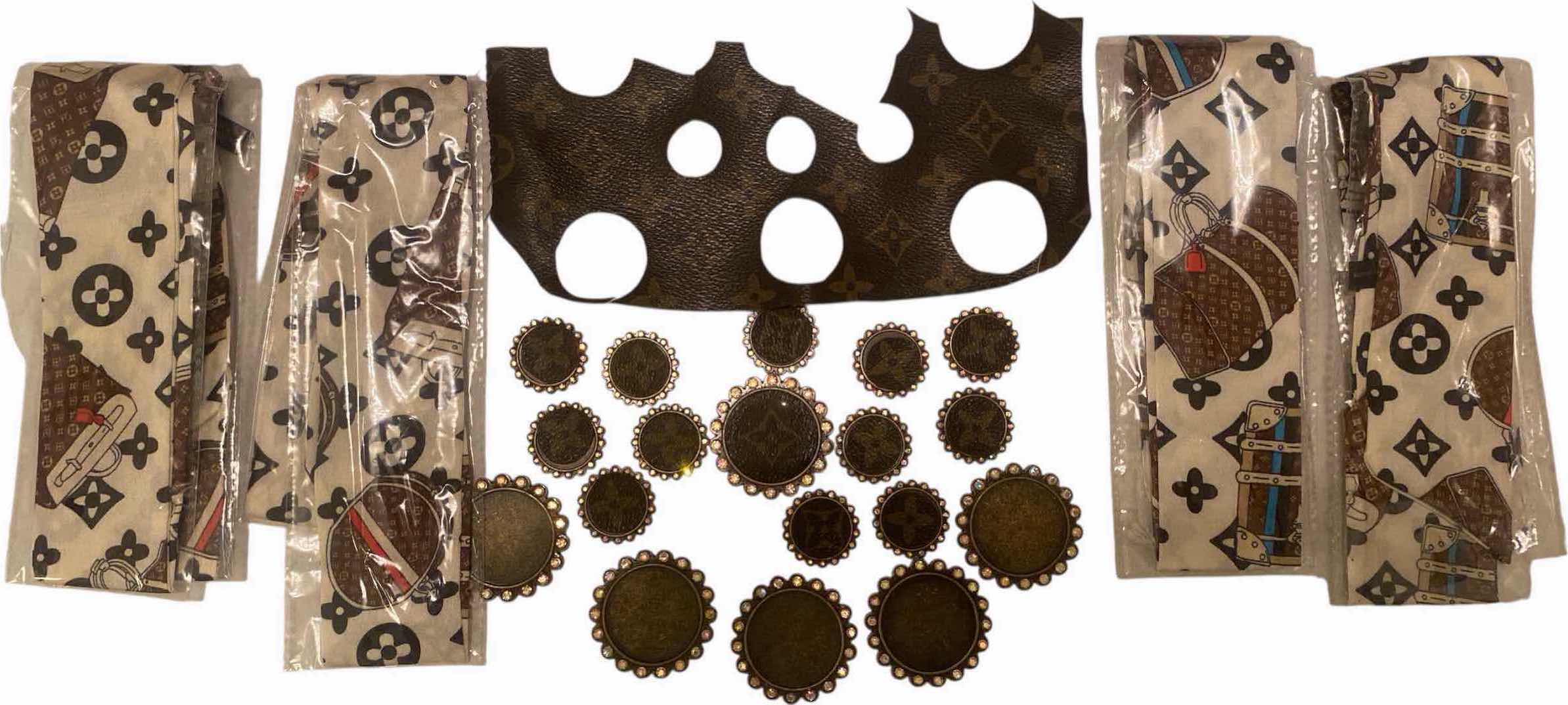 Photo 1 of UPCYCLED LOUIS VUITTON MONOGRAM PATCHES & 4 REPLICA LV HAIR/HAT SCARFS FOR CRAFTS