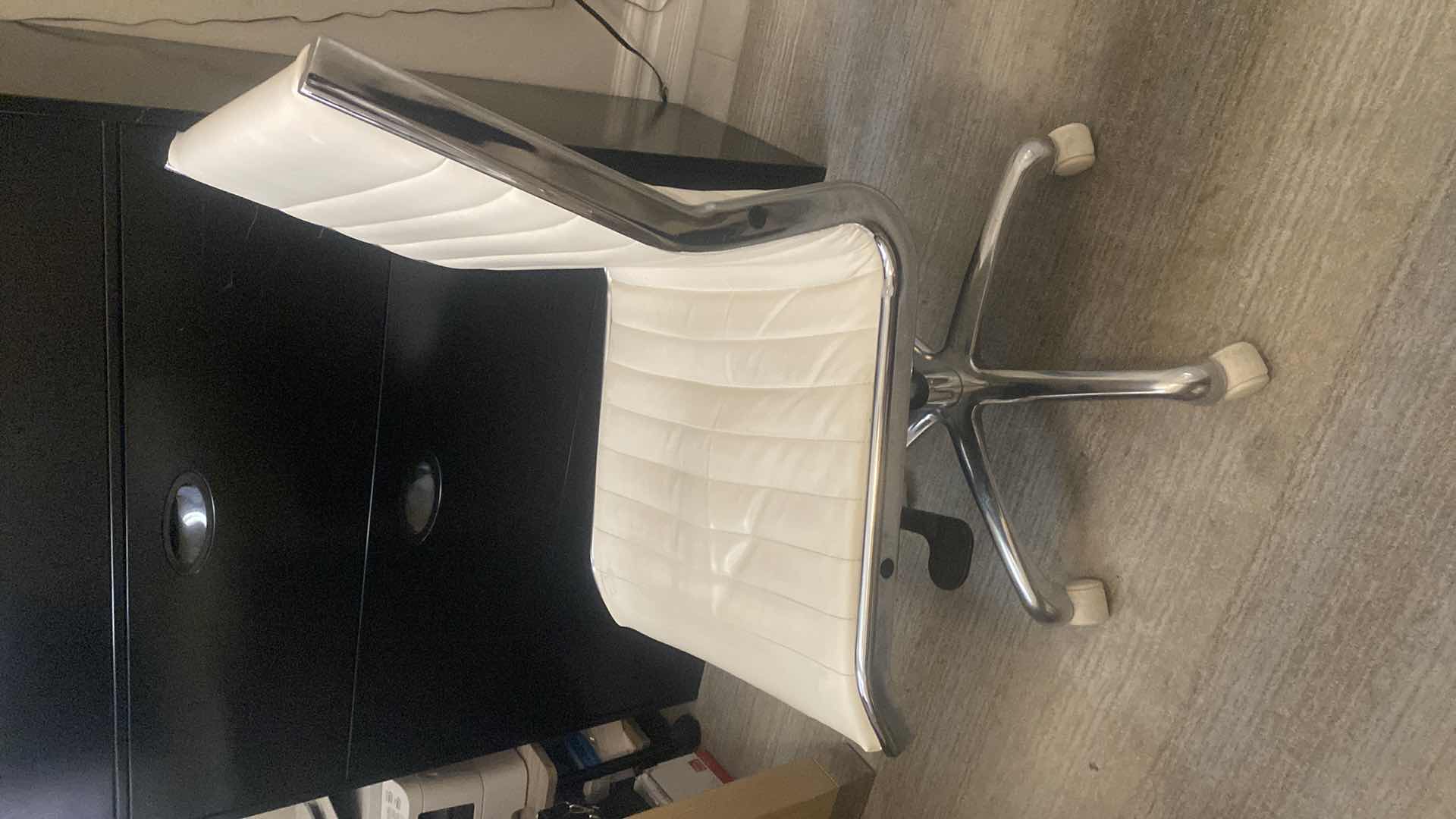 Photo 1 of EURO STYLE MODERN OFF WHITE ADJUSTABLE DESK CHAIR WITH CHROME TRIM & LEGS