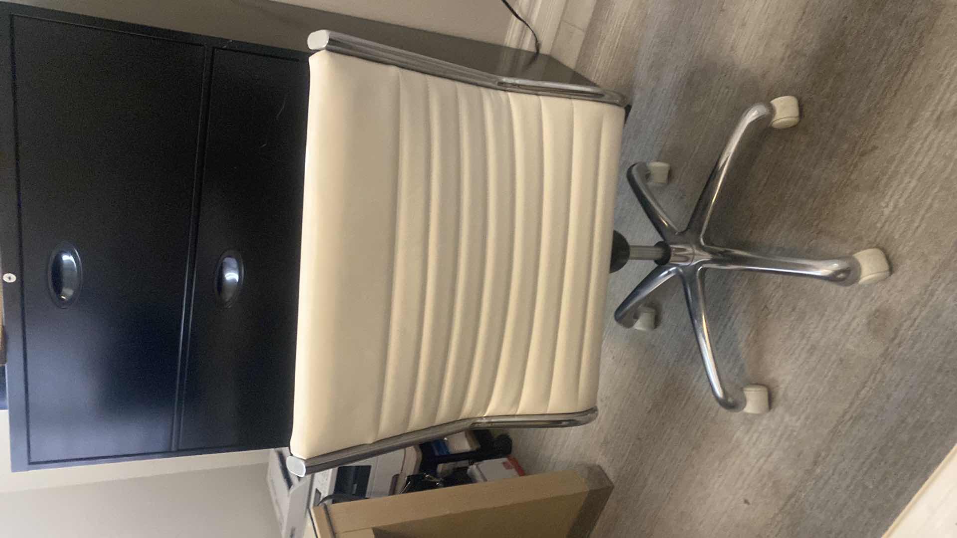 Photo 1 of EURO STYLE MODERN OFF WHITE ADJUSTABLE DESK CHAIR WITH CHROME TRIM & LEGS