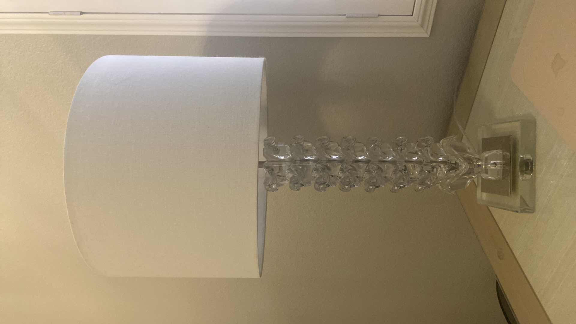 Photo 1 of ZGALLERIE CRYSTAL TABLE LAMP WITH CHROME & GLASS BASE H29” (2 AVAILABLE EACH SOLD SEPARATELY)