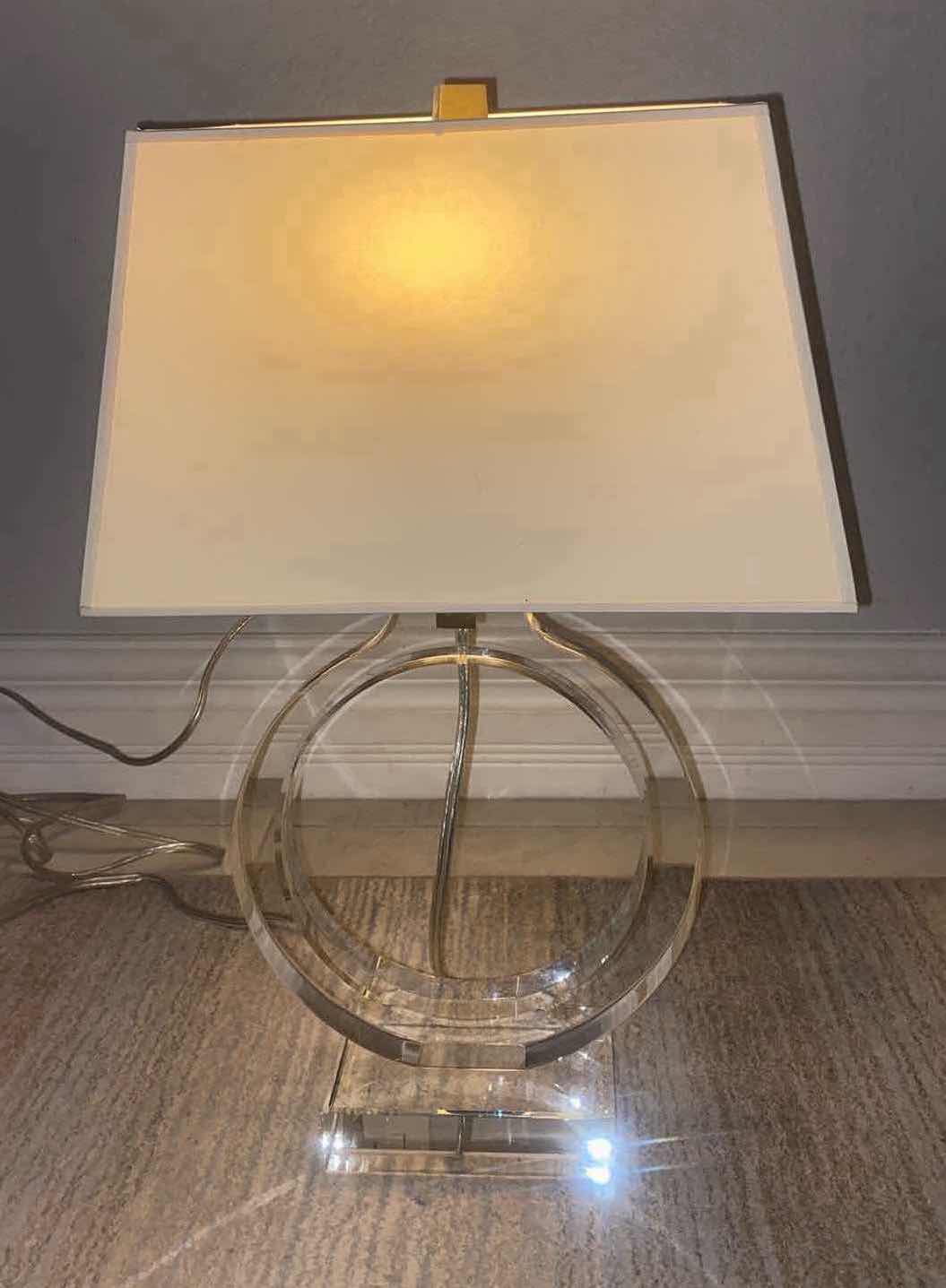 Photo 1 of DESIGNER LUCITE TABLE LAMP WITH RECTANGULAR SHADE 13 1/2“ X 21“