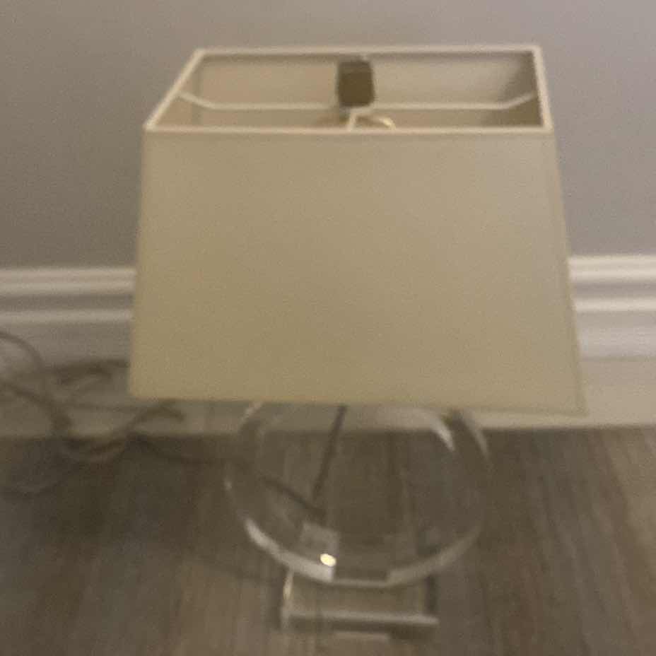 Photo 1 of DESIGNER LUCITE TABLE LAMP WITH RECTANGULAR SHADE 13 1/2“ X 21“