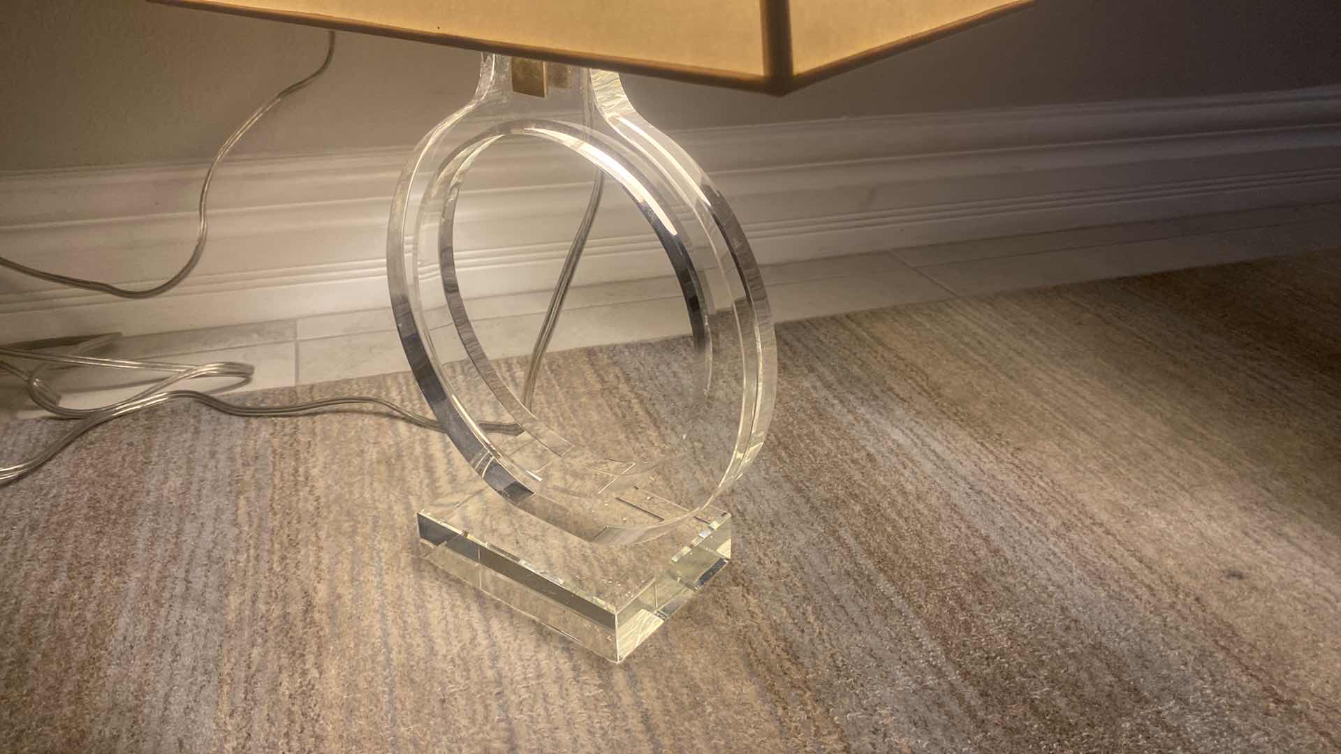 Photo 1 of DESIGNER LUCITE TABLE LAMP WITH RECTANGULAR SHADE 13 1/2“ X 21“