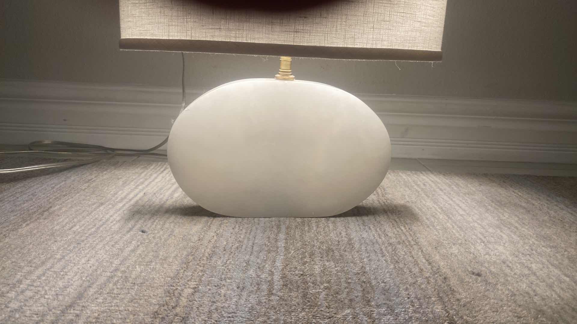 Photo 1 of QUARTZ TABLE LAMP WITH LINEN SHADE 15” X 17”