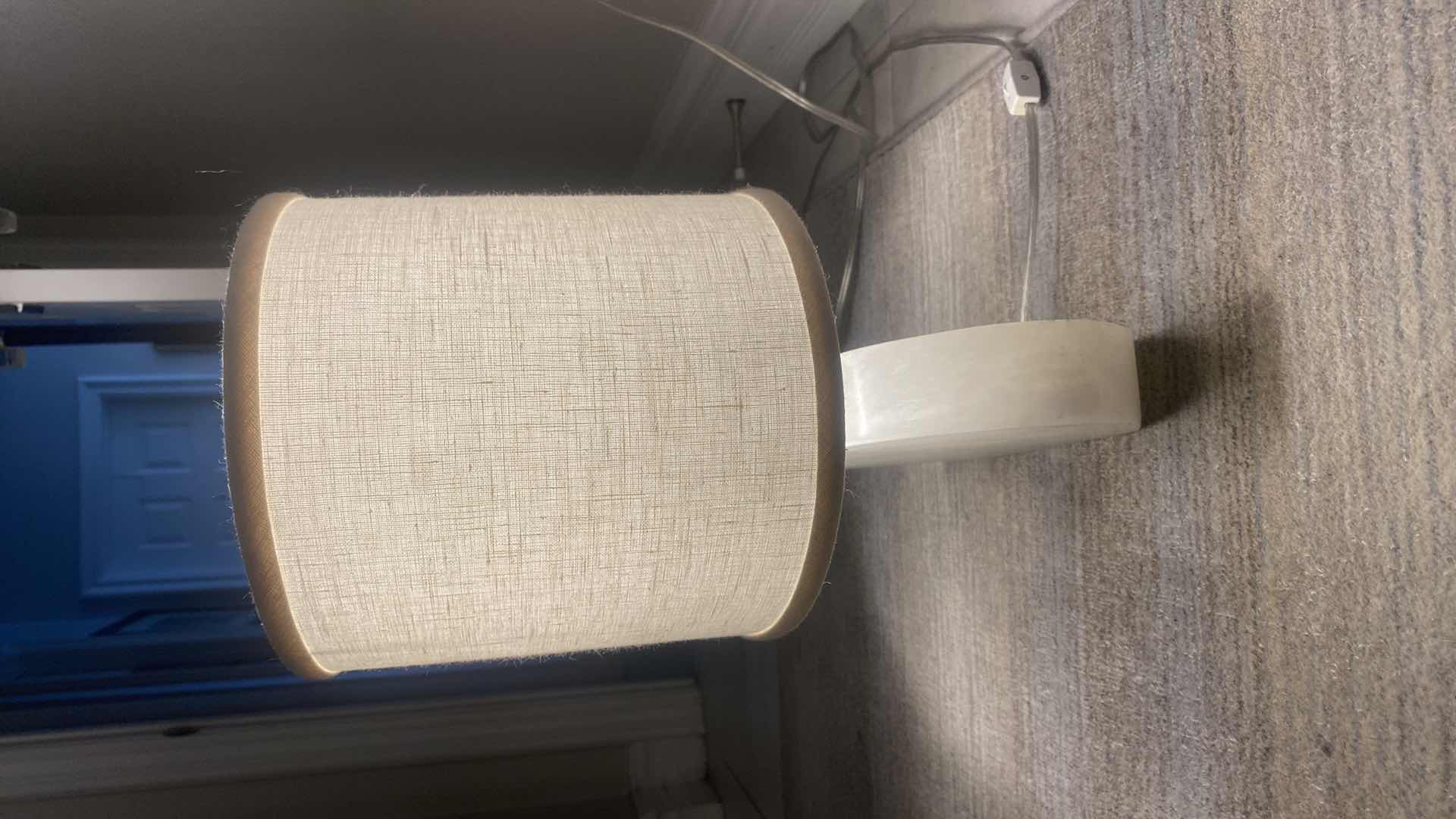 Photo 1 of QUARTZ TABLE LAMP WITH LINEN SHADE 15” X 17”