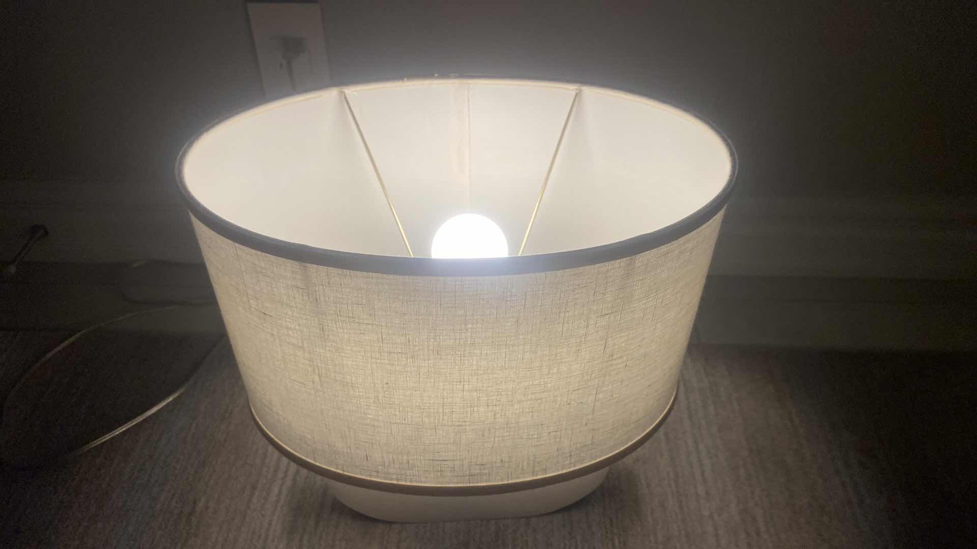 Photo 1 of QUARTZ TABLE LAMP WITH LINEN SHADE 15” X 17”