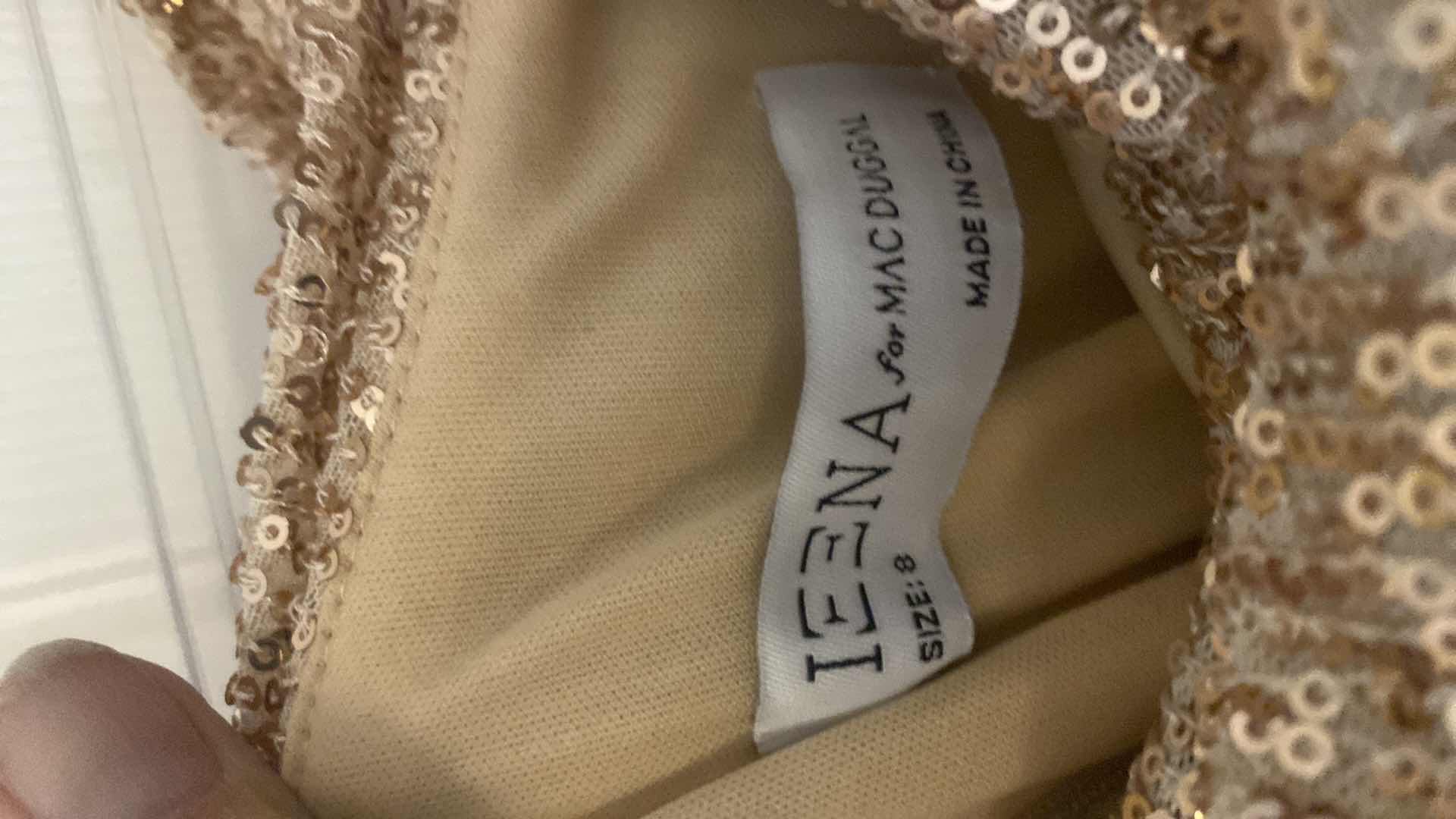 Photo 1 of WOMENS DESIGNER IEENA FOR MAC DUGGAL CHAMPAGNE COLOR SEQUIN JUMP SUIT- LONG SLEEVES 1 CUT OUT SHOULDER SIZE 8