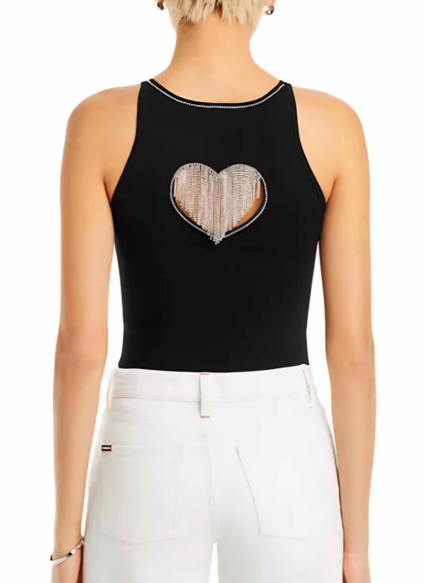 Photo 1 of WOMENS DESIGNER ALICE & OLIVIA KNIT HEART CROP TANK SIZE MEDIUM (pic is back of top)
