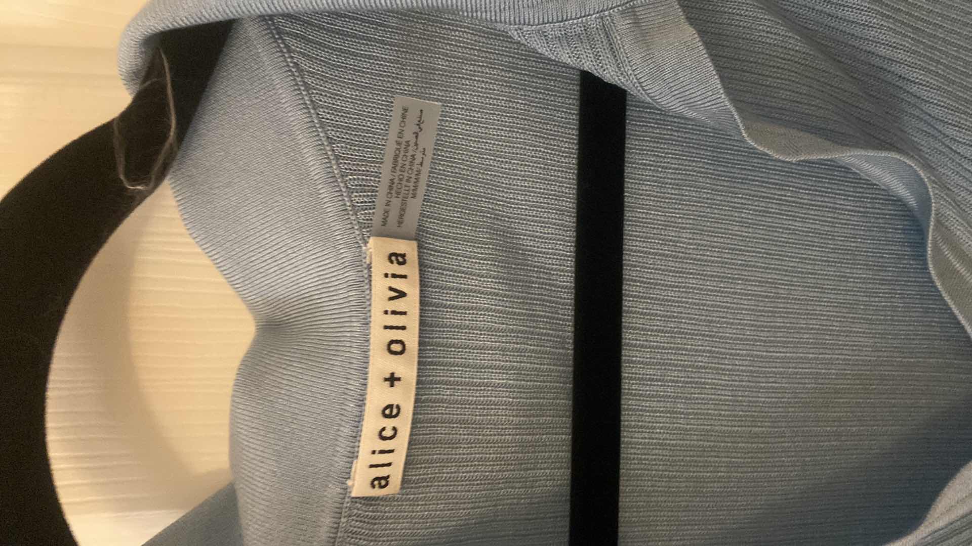 View 3 of WOMENS DESIGNER ALICE & OLIVIA MARTHA POLO KNIT CROP IN MINERAL BLUE SIZE MEDIUM