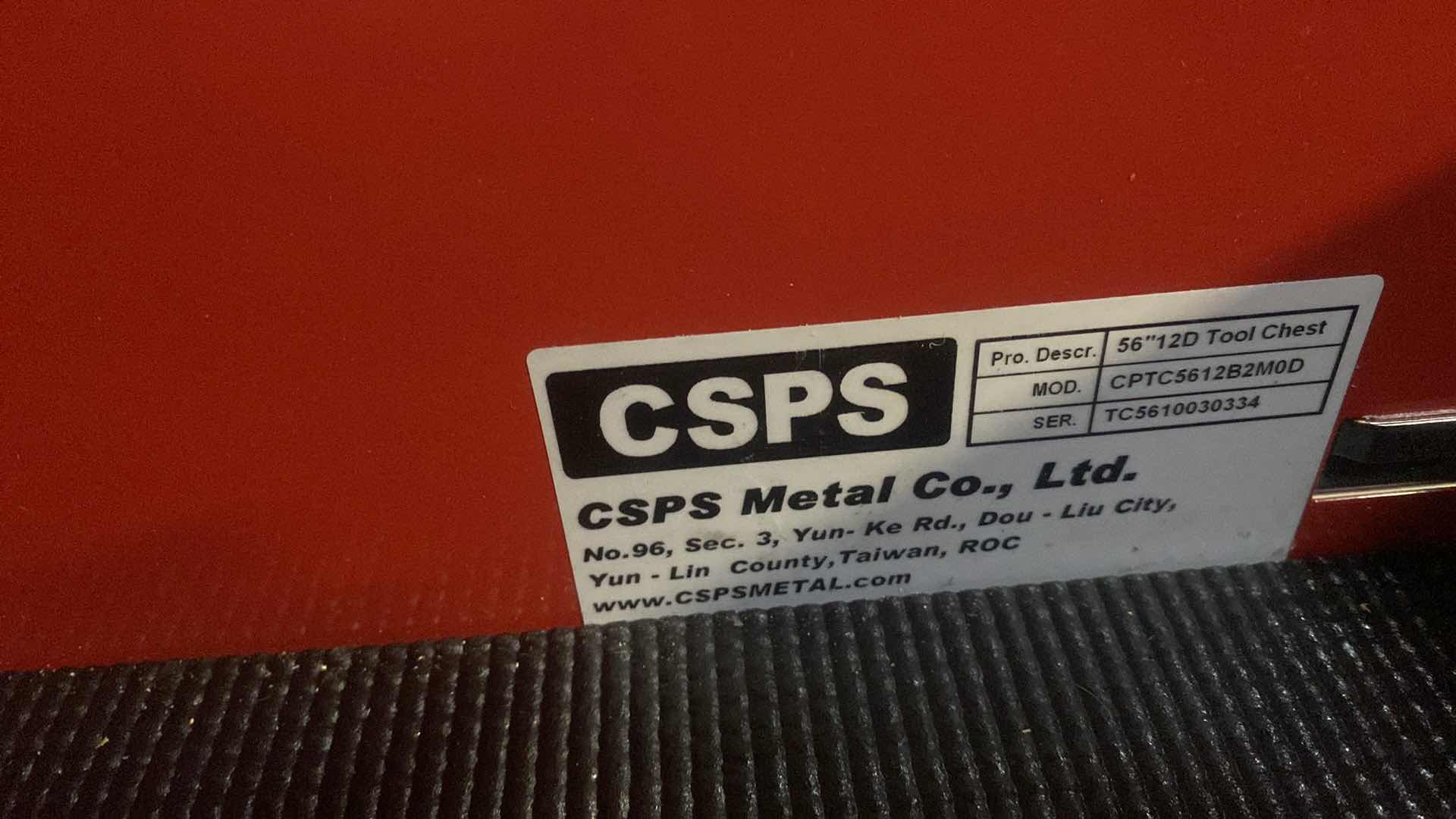 Photo 1 of CSPS METAL COMPANY ROLLING TOOL STORAGE WITH WOOD TOP, LINED DRAWERS, KEYS AND SIDE HANDLES INCLUDED, WITHOUT SIDE HANDLES MEASURES 56“ X 18“ H 40“