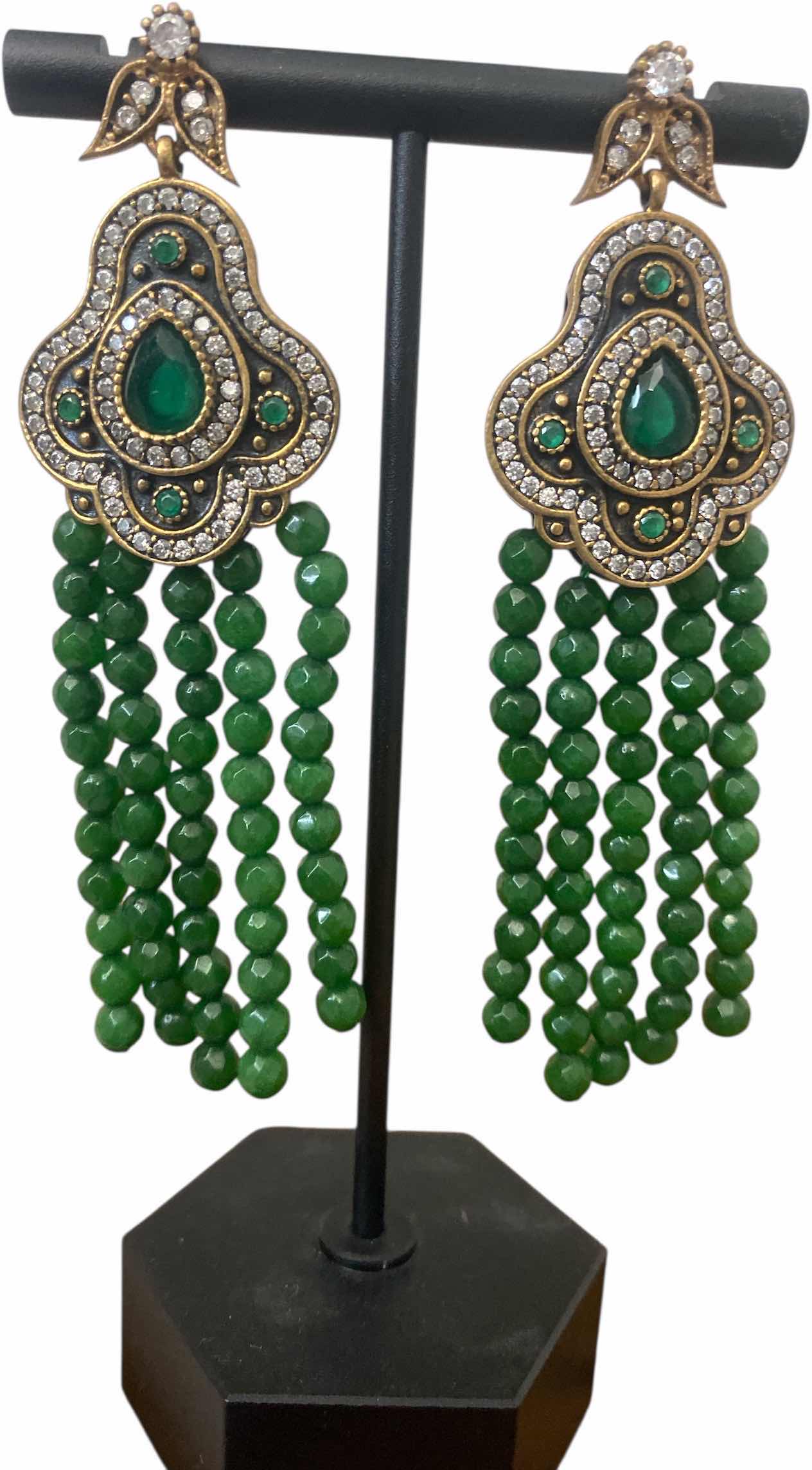 Photo 1 of VINTAGE GREEN CHANDELIER STATEMENT EARRINGS (STAND NOT INCLUDED)