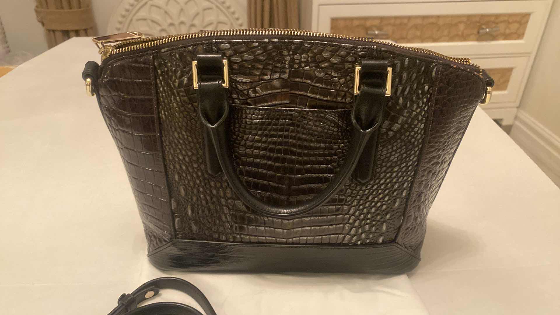 Photo 1 of BRAHMIN DUAL CARRY DUXBURY LEATHER SATCHEL IN IRONWOOD ALZETTE  11” X 4 1/2” H10” & LONG CREDIT CARD WALLET WITH DUST BAG