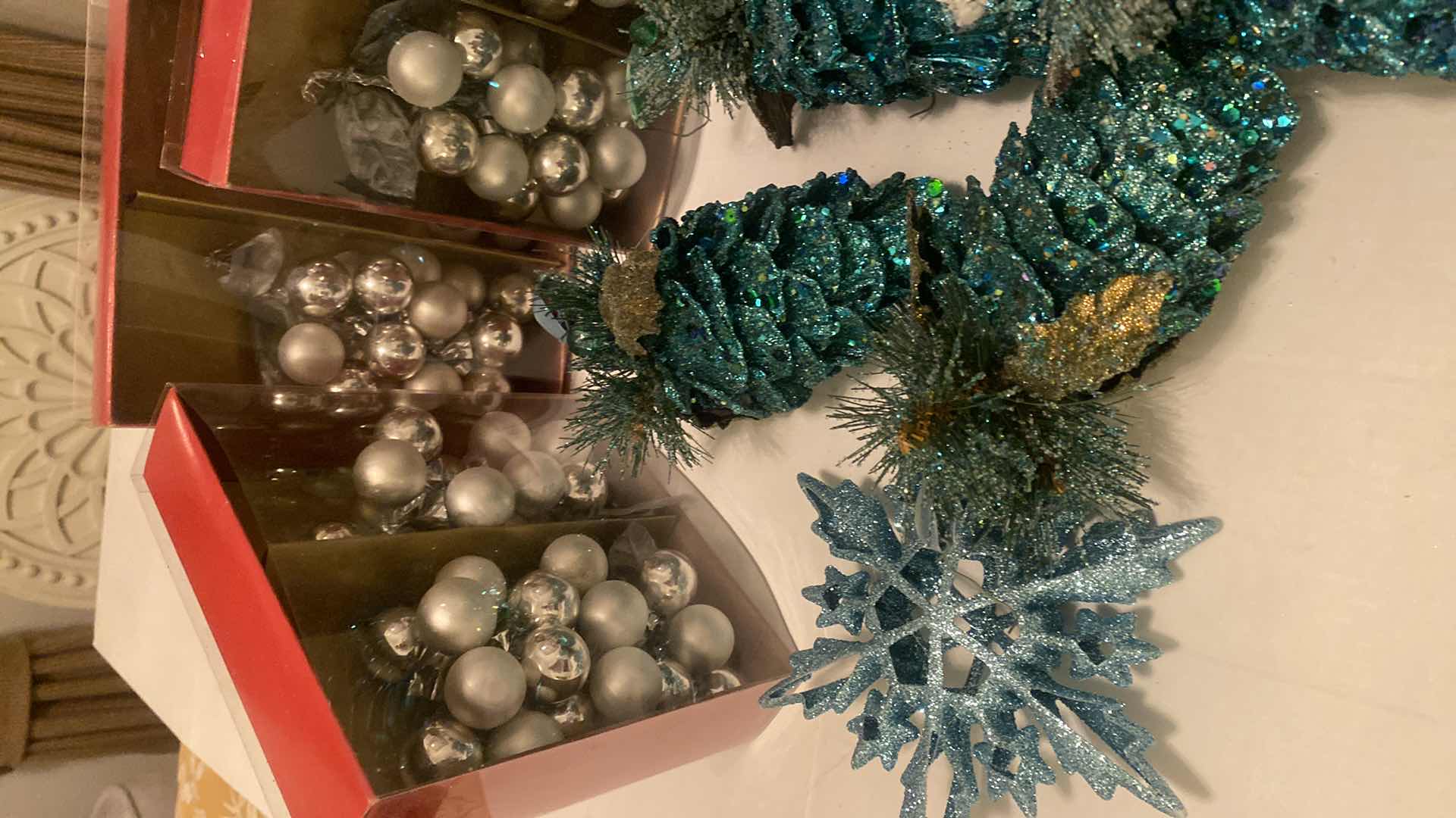 Photo 1 of 14 - ZGALLERIE BLUE CHRISTMAS DECOR PINE CONES ARE 7”