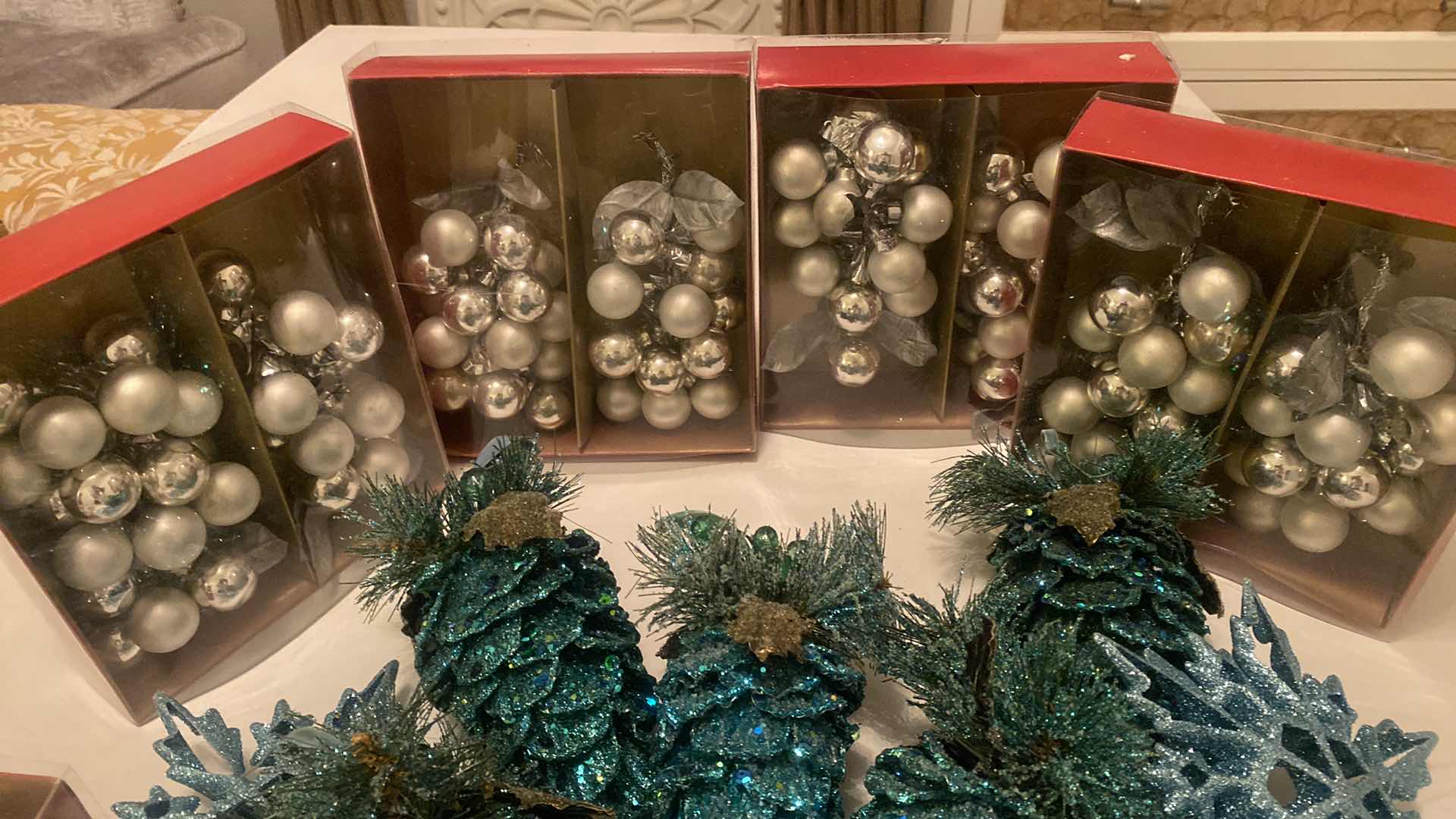 Photo 1 of 14 - ZGALLERIE BLUE CHRISTMAS DECOR PINE CONES ARE 7”