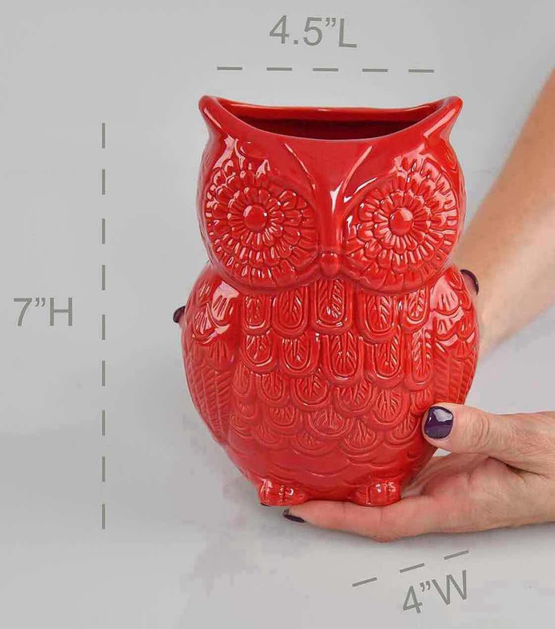 Photo 1 of NEW CASE OF HOME-X CERAMIC OWL DECOR/UTENSIL HOLDER, RED (12 PCS/CASE)