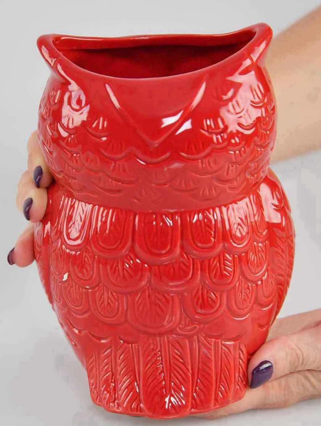 Photo 1 of NEW CASE OF HOME-X CERAMIC OWL DECOR/UTENSIL HOLDER, RED (12 PCS/CASE)