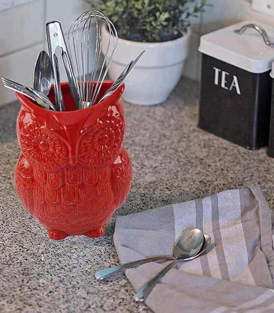 Photo 1 of NEW CASE OF HOME-X CERAMIC OWL DECOR/UTENSIL HOLDER, RED (12 PCS/CASE)